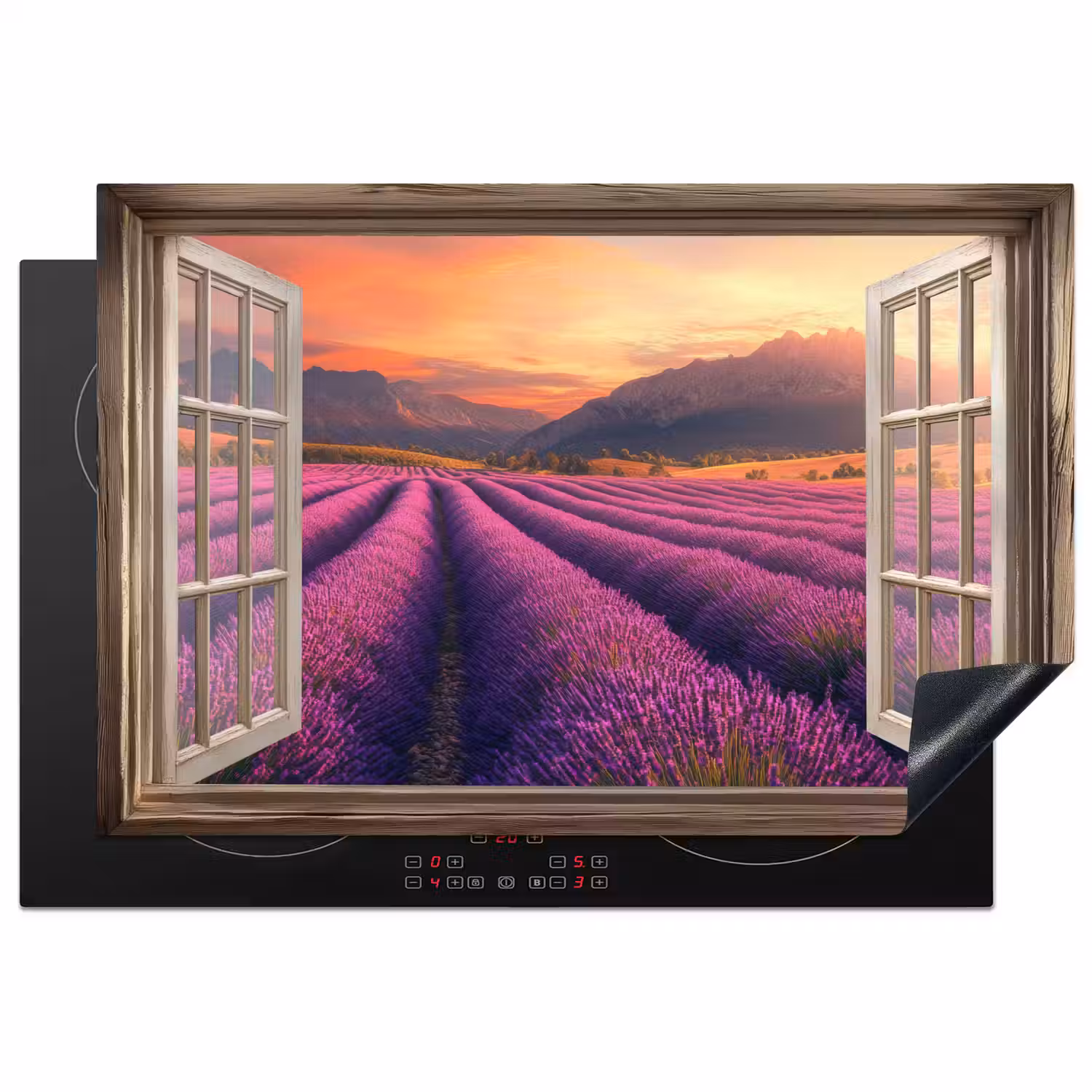 Doorkijk - Lavendel - Landschap - Bloemen - Paars Inductie beschermer vinyl 3mm klein -3d