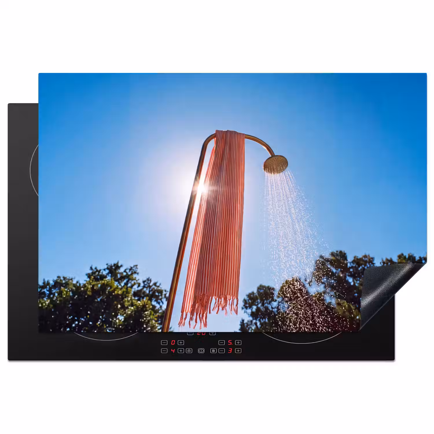 Douche - Water - Zomer - Blauw Inductie beschermer vinyl 3mm klein -3d