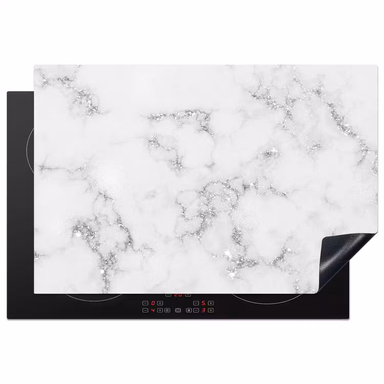 Zilveren Scherven in Wintermarmer Inductie beschermer vinyl 3mm klein -3d