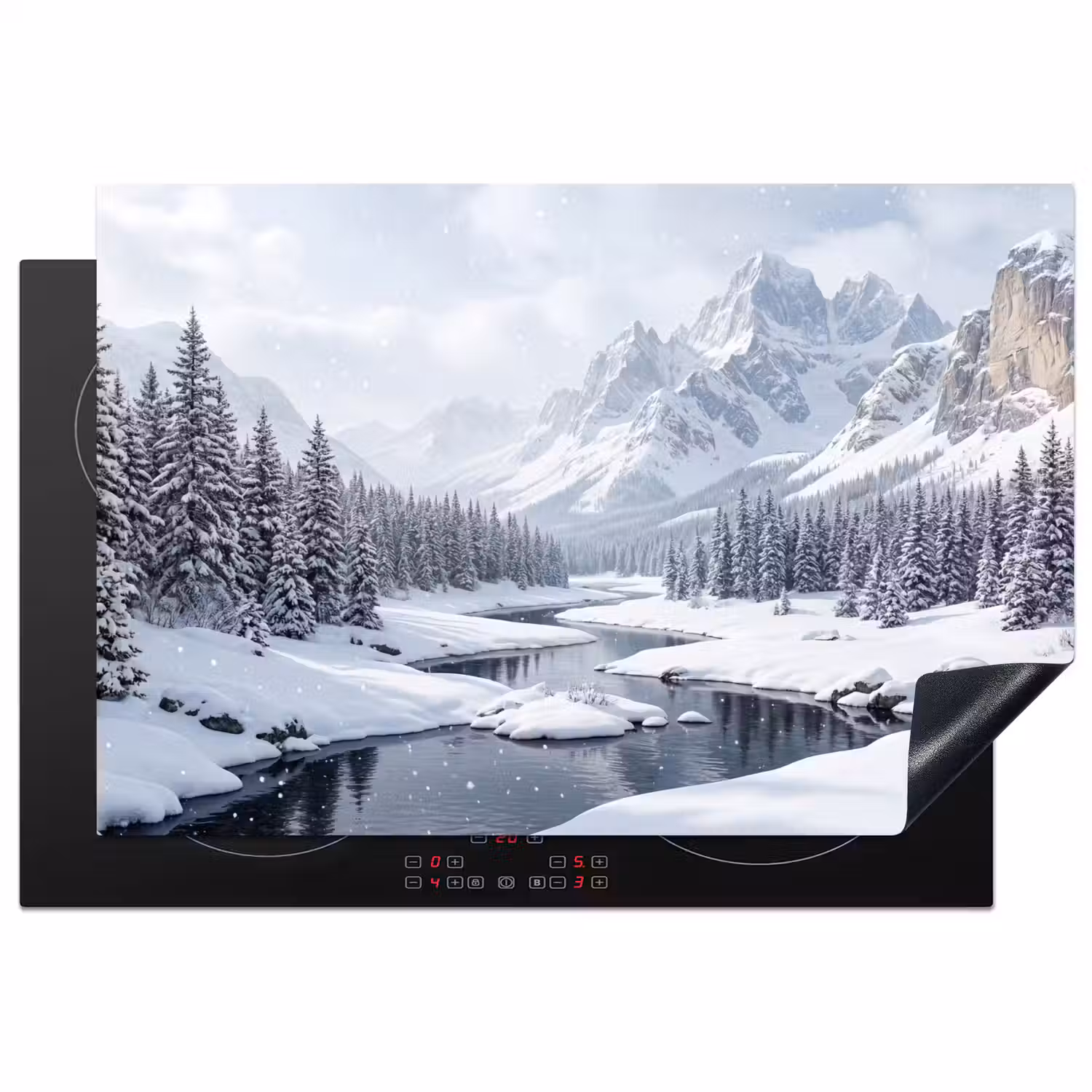 Sneeuwlandschap - Bergen - Rivier - Winter Inductie beschermer vinyl 3mm klein -3d