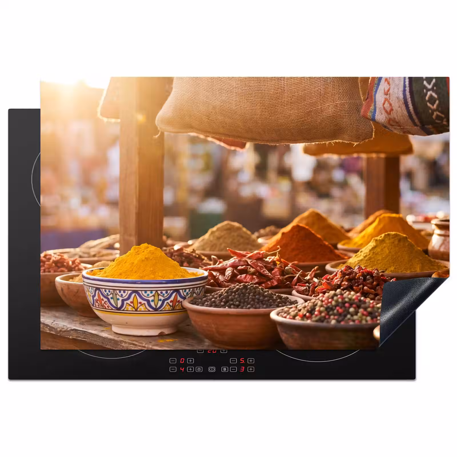 Induction Hob Cover - Spices - Market - Colorful - Specerijen - Markt - Kleurrijk Inductie beschermer vinyl 3mm klein