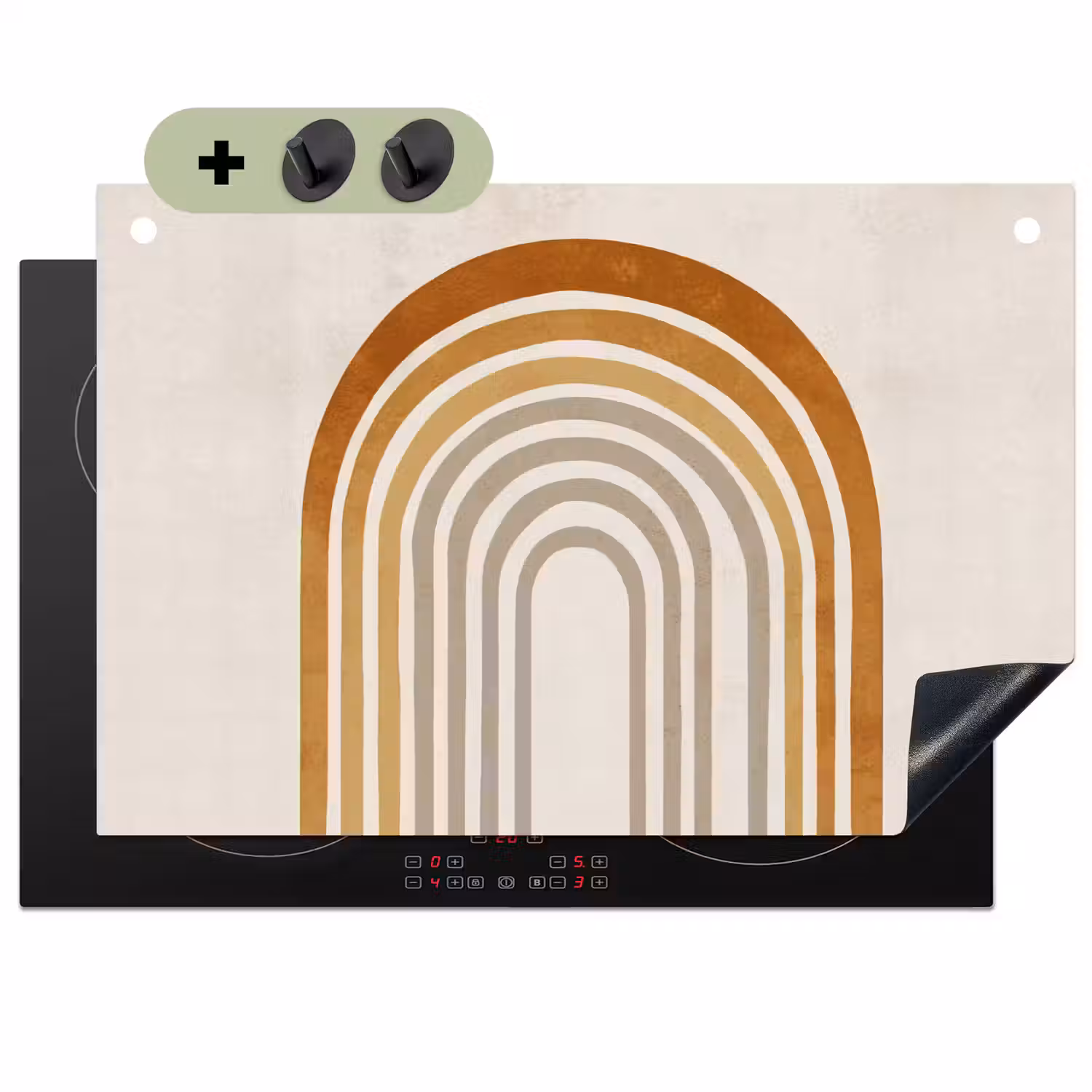 Minimalistisch - Boog - Lijnen - Beige Inductie beschemer met haakjes klein -3d