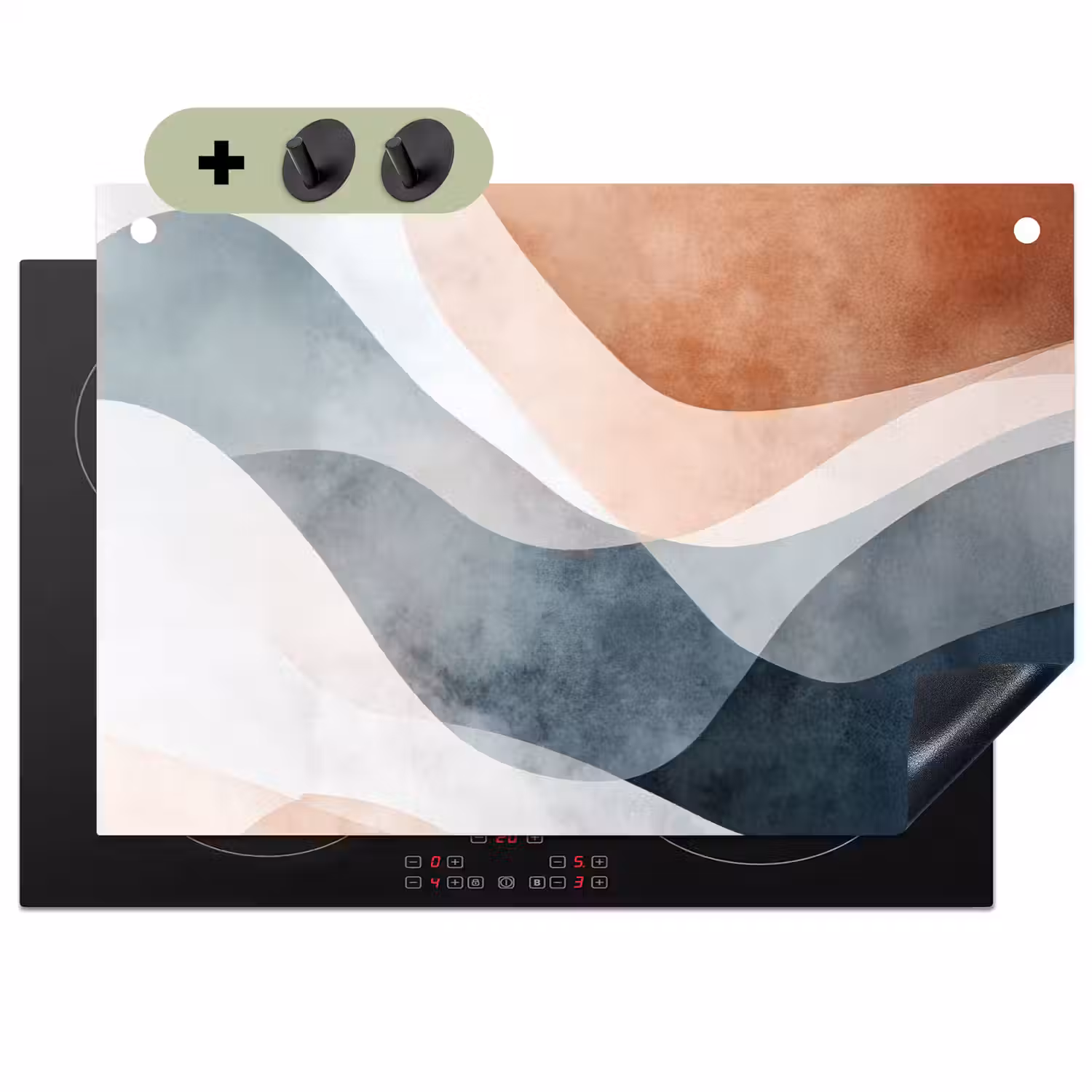 Abstract - Golven - Blauw Inductie beschemer met haakjes klein -3d