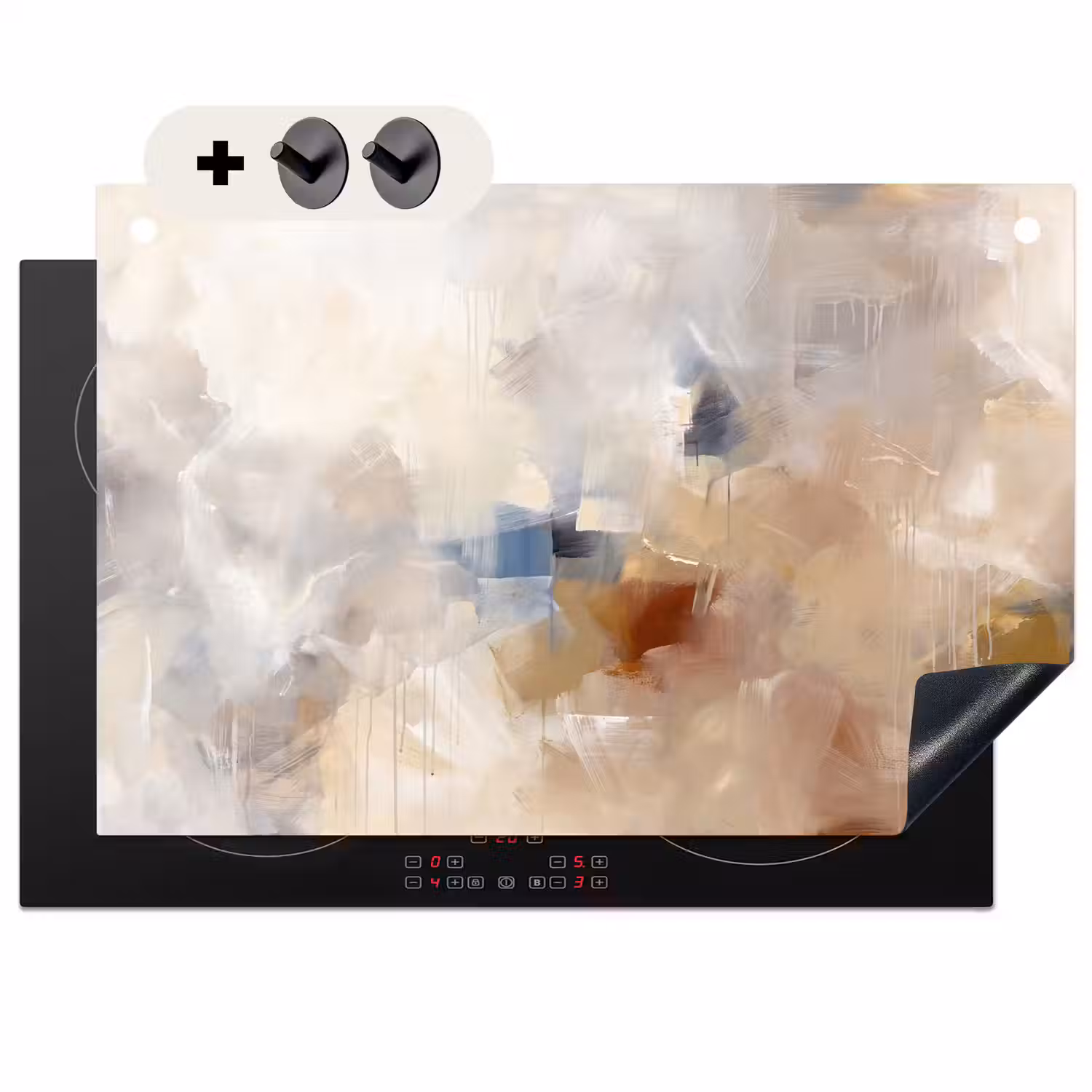 Abstract - Borstelstreken - Modern - Beige - Kunst Inductie beschemer met haakjes klein -3d