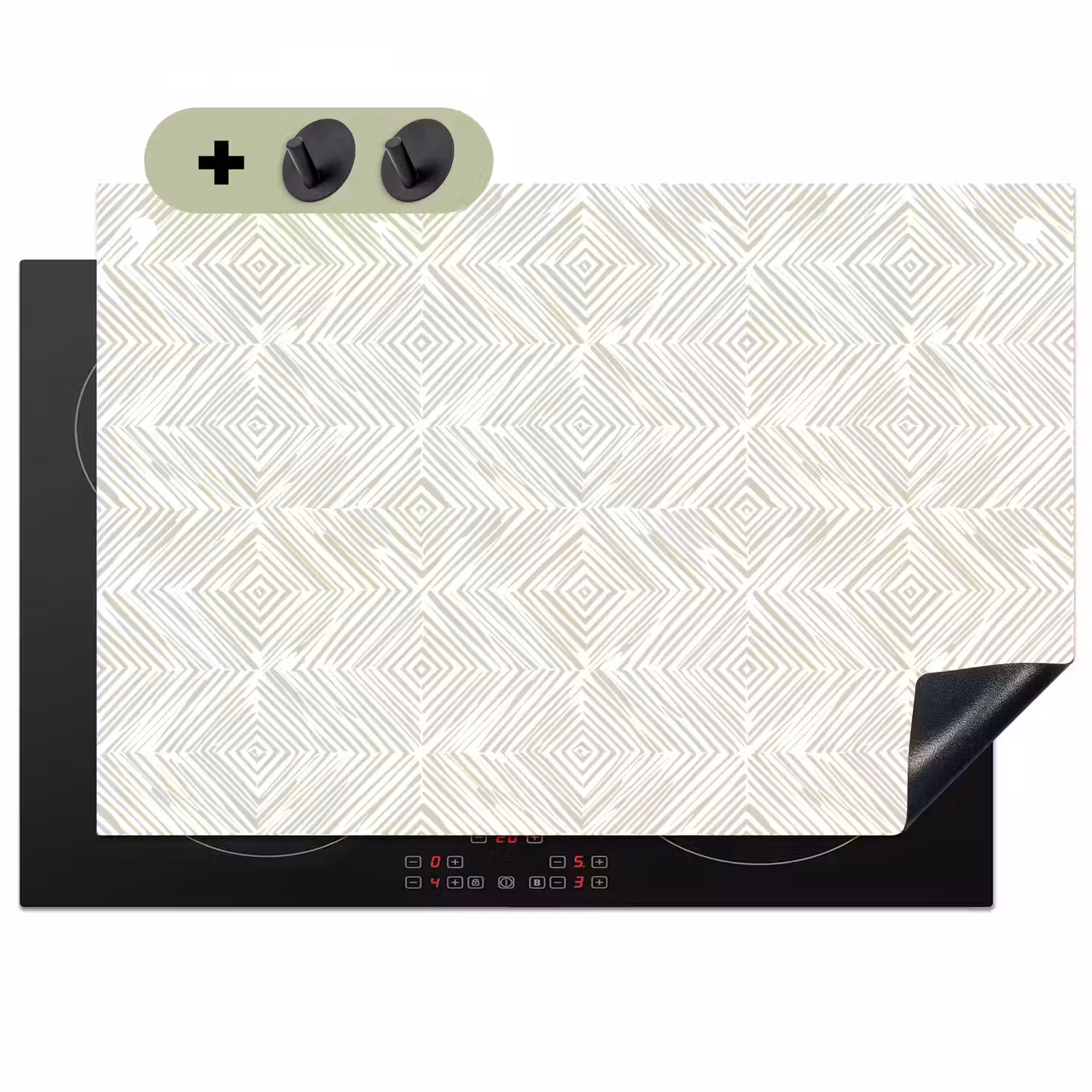 Abstract - Ruiten - Beige Inductie beschemer met haakjes klein 777 -3d