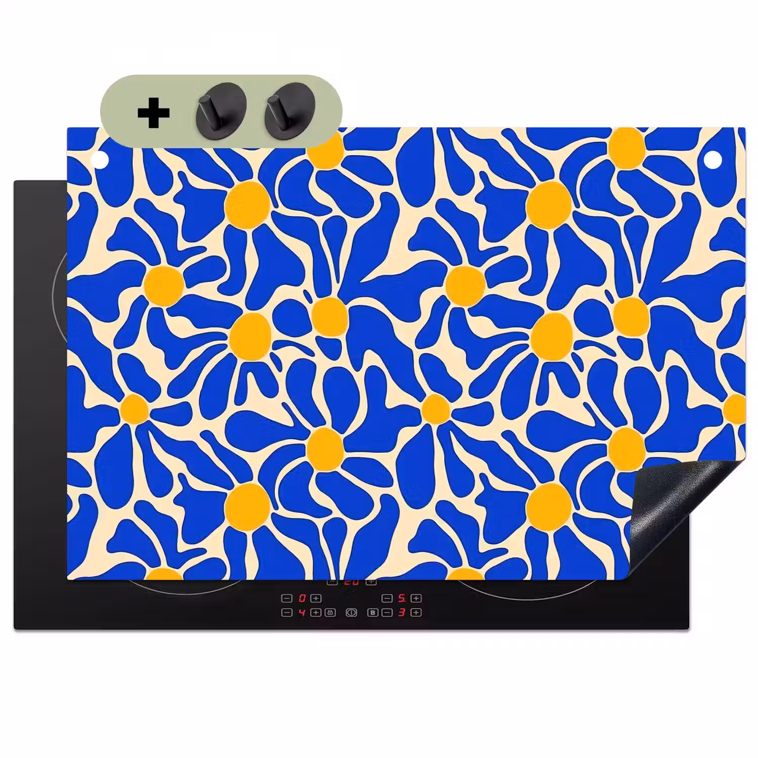 Abstract - Bloem - Blauw Inductie beschemer met haakjes klein 777 -3d