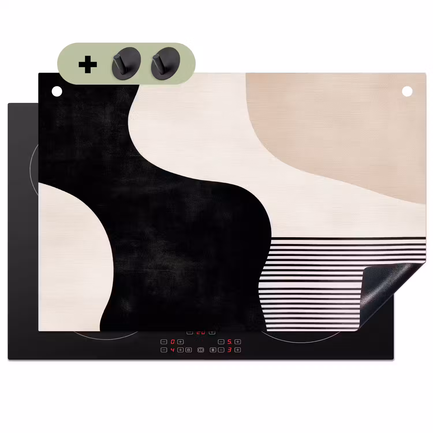 Abstract - Japandi - Beige - Modern Inductie beschemer met haakjes klein -3d