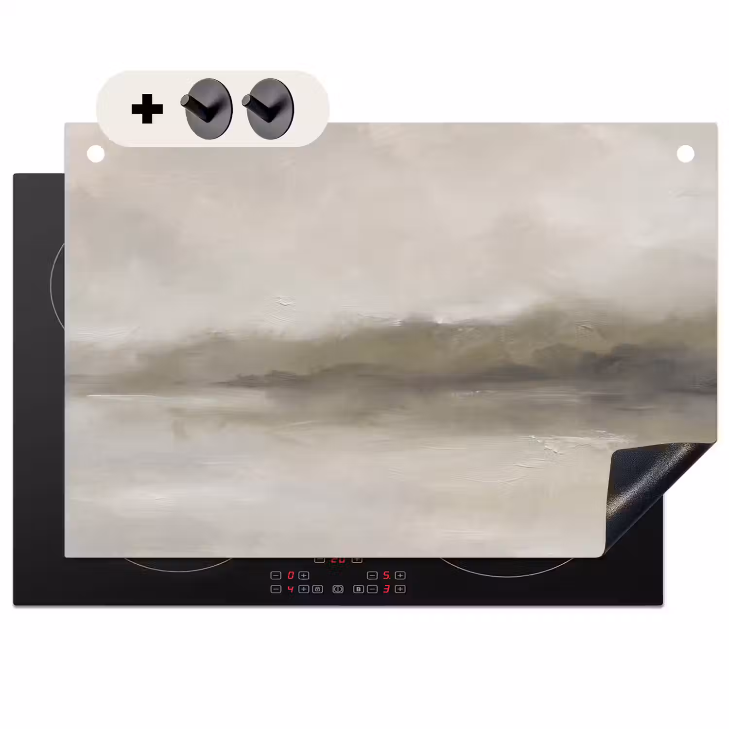 Abstract - Landschap - Nevel - Modern - Grijs Inductie beschemer met haakjes klein -3d