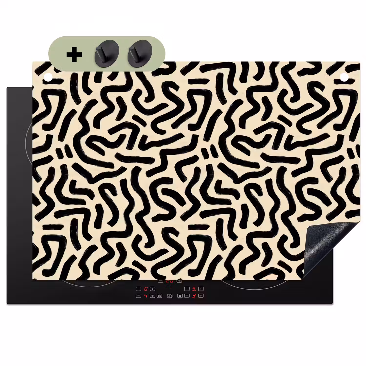Abstract - Lijnen - Zwart Inductie beschemer met haakjes klein 777 -3d