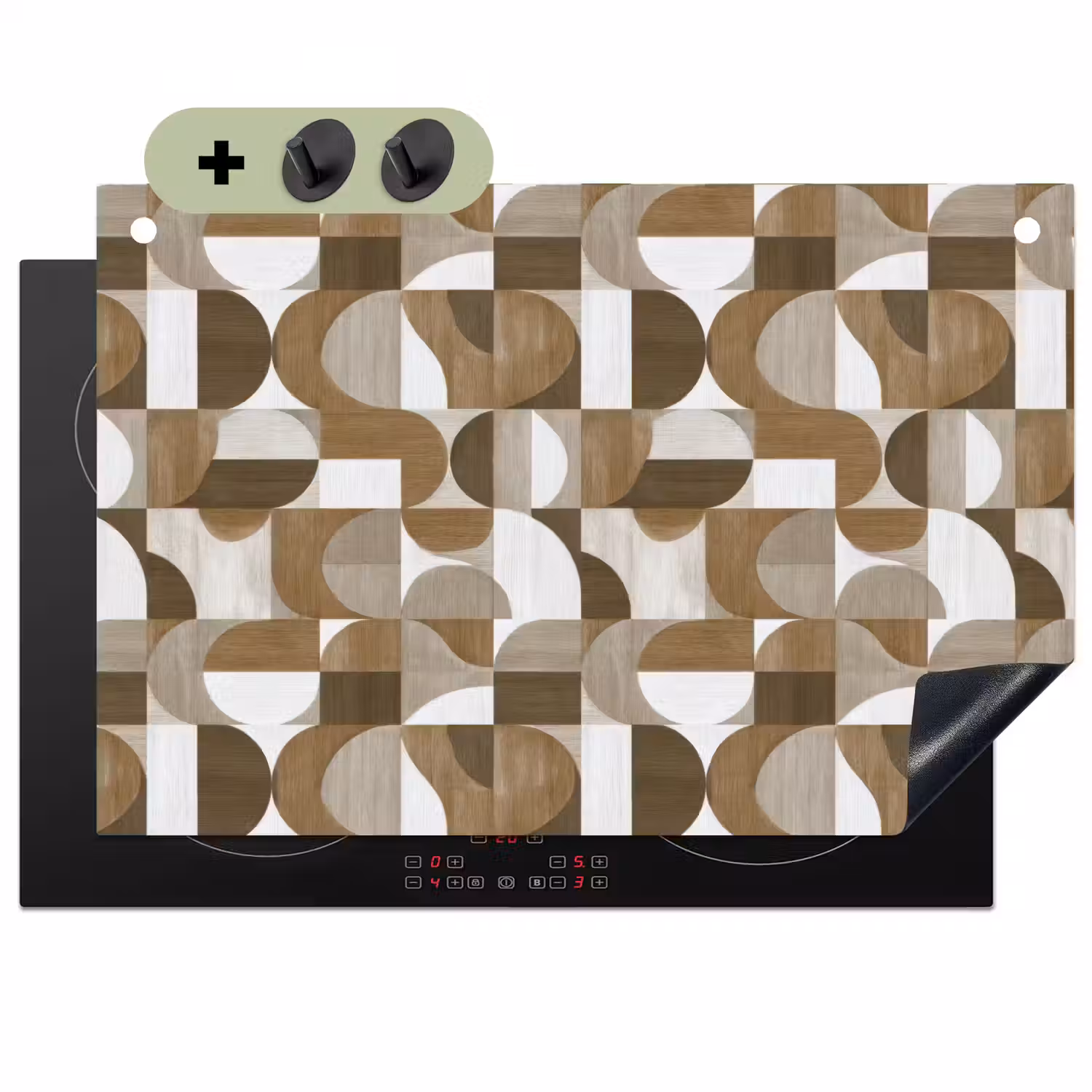 Abstract - Retro - Bruin Inductie beschemer met haakjes klein 777 -3d