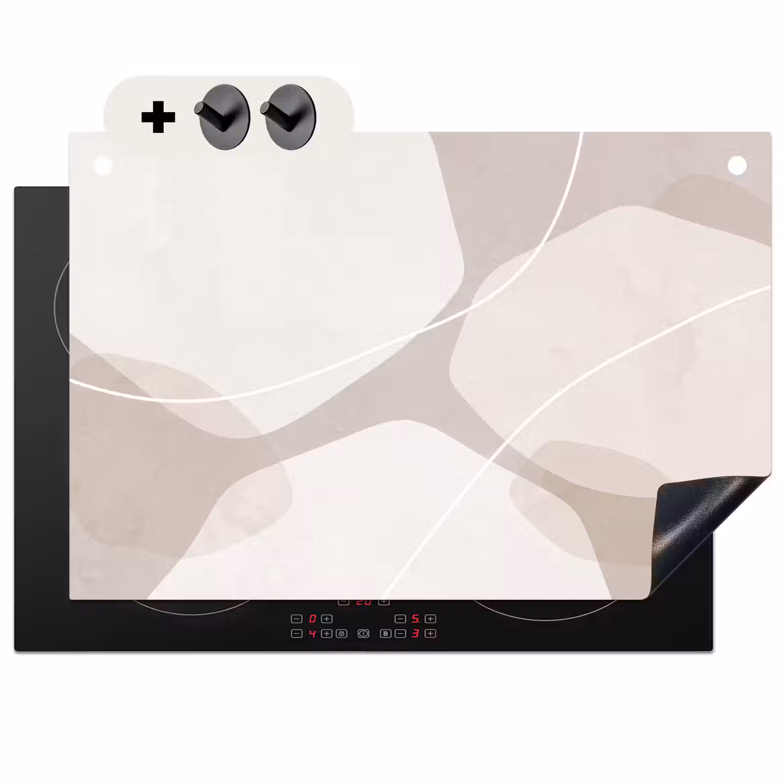 Induction Hob Cover & Splashback (2-in-1) - Abstract - Shapes - Beige - Abstract - Vormen - Beige Inductie beschemer met haakjes klein