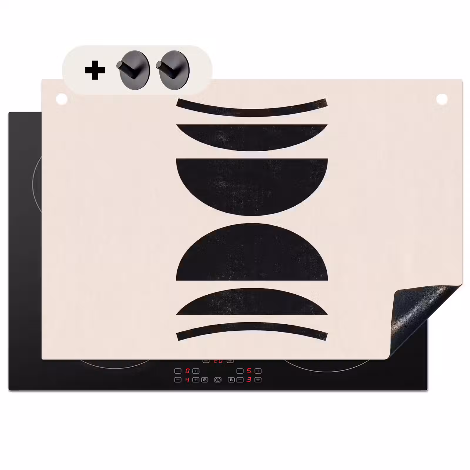 Induction Hob Cover & Splashback (2-in-1) - Abstract - Shapes - Black - Abstract - Vormen - Zwart Inductie beschemer met haakjes klein