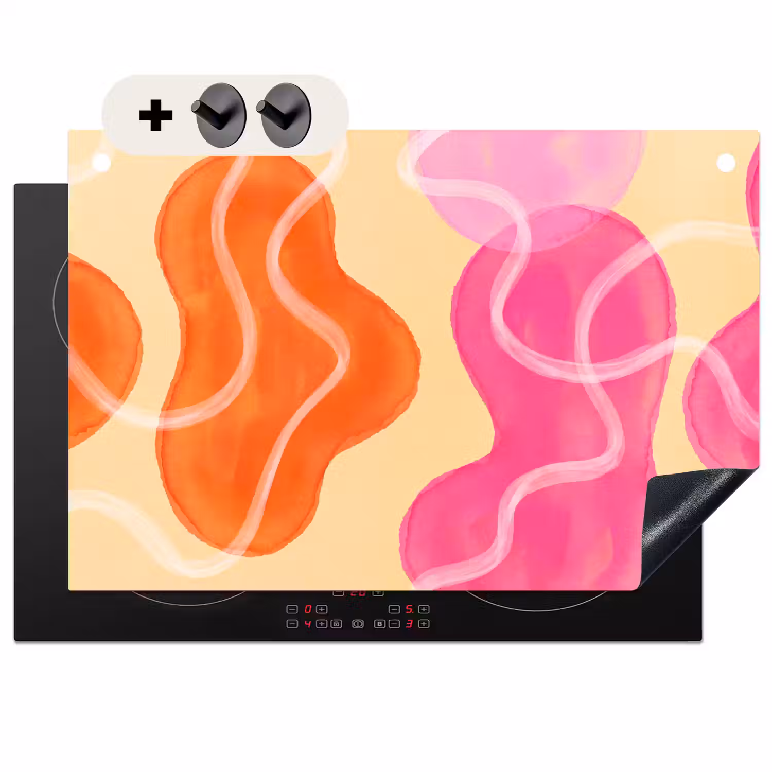 Abstract - Aquarel - Organisch - Oranje - Roze Inductie beschemer met haakjes klein -3d