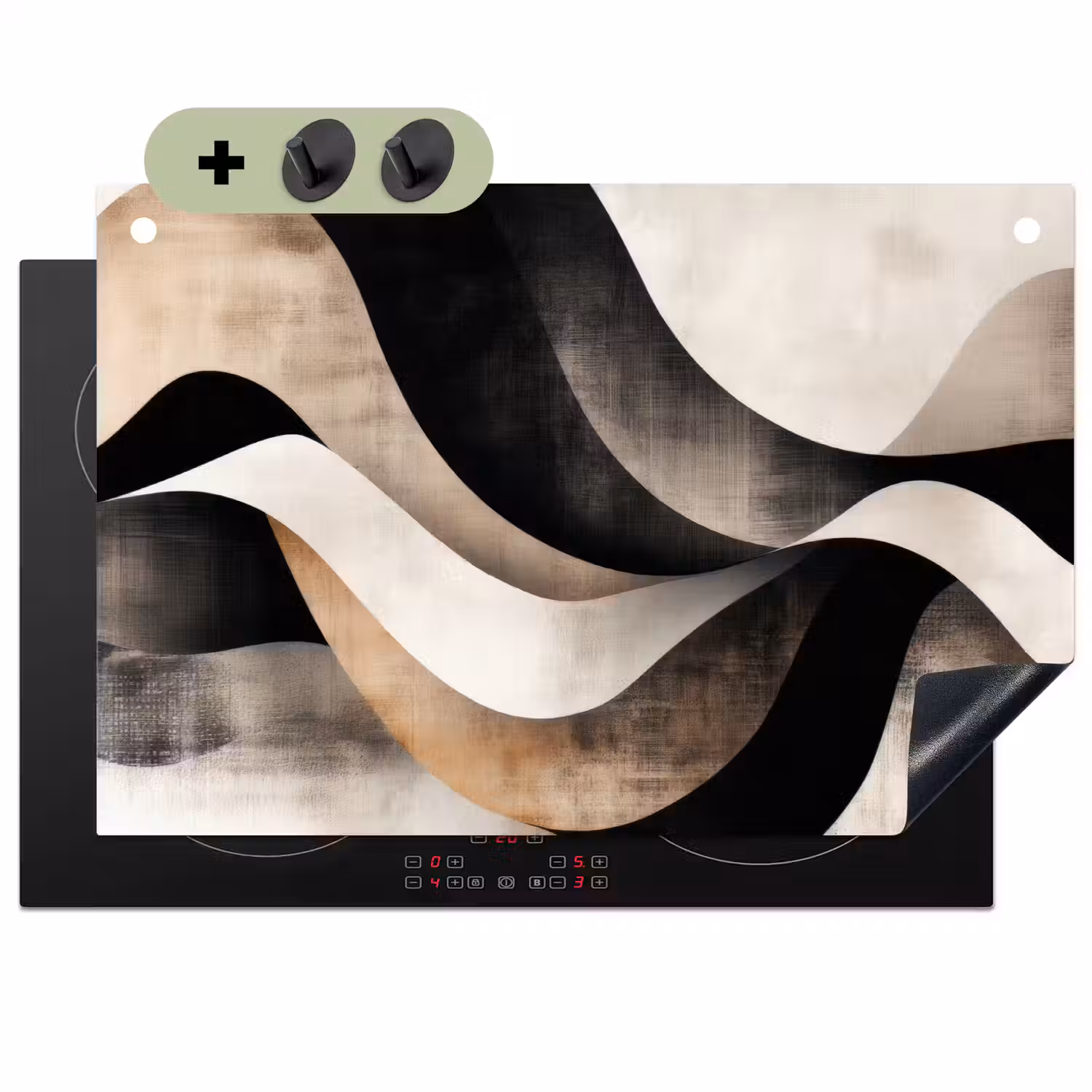 Abstract - Golven - Zwart - Verweerd Inductie beschemer met haakjes klein -3d