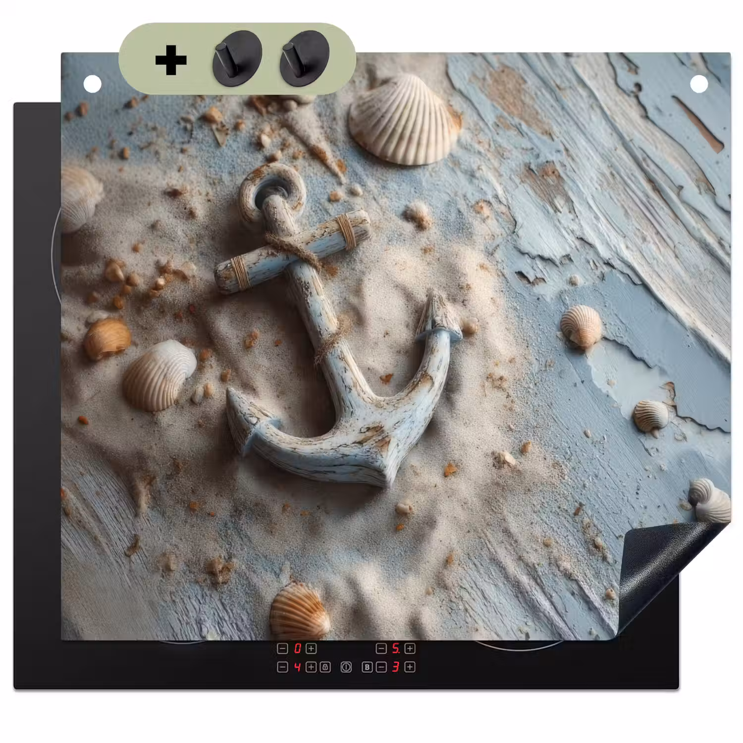 Anker - Hout - Schelpen - Zand Inductie beschemer met haakjes middel -3d