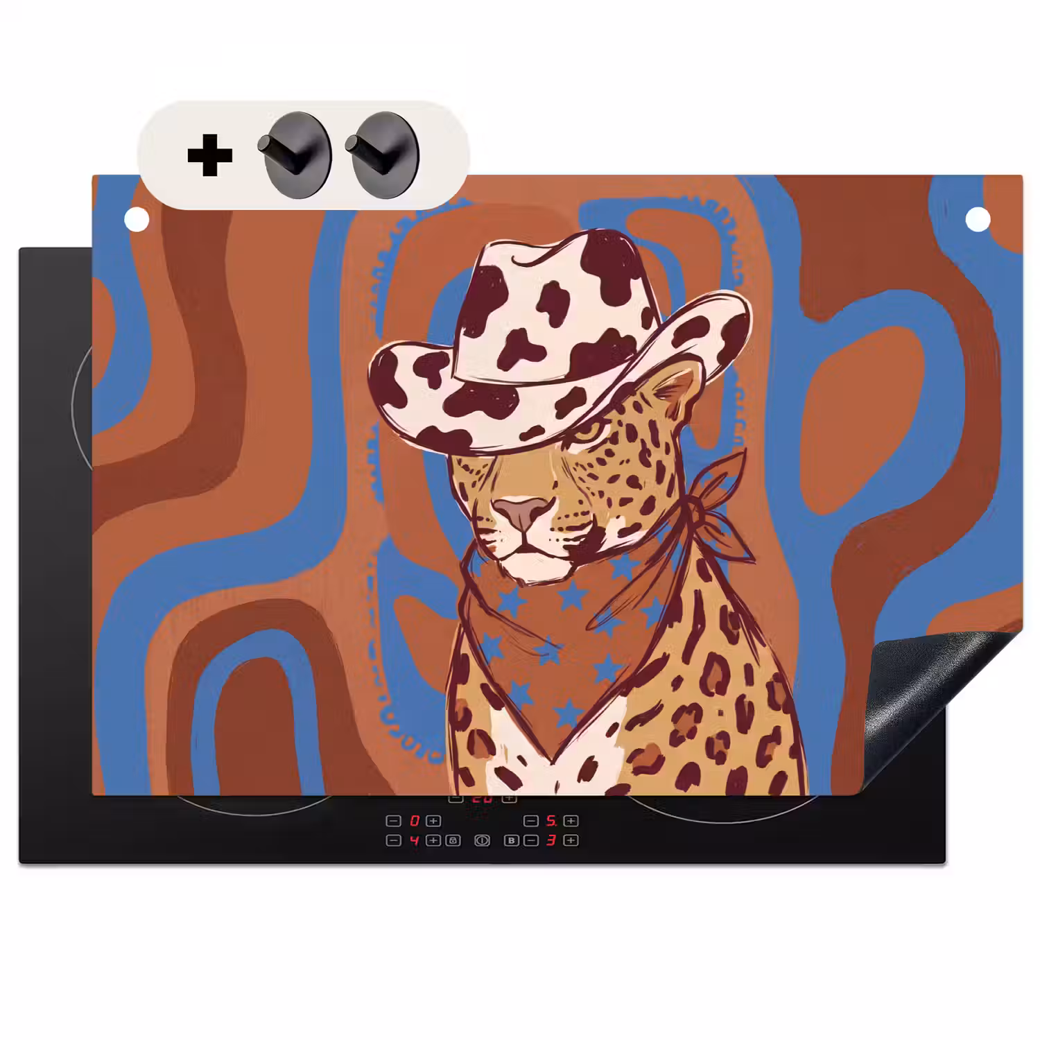 Dieren - Cowboyhoed - Modern - Illustratie - Bruin Inductie beschemer met haakjes klein -3d