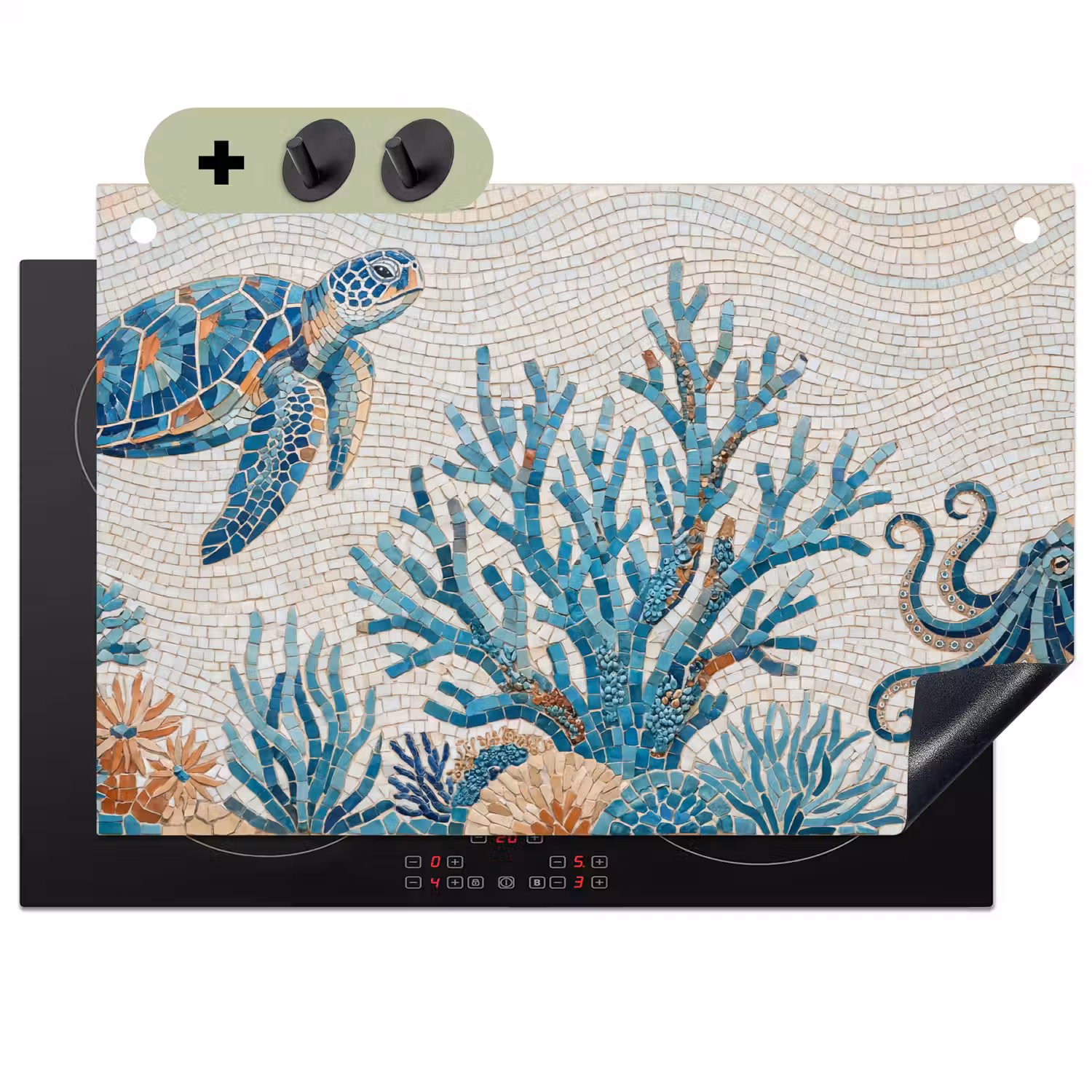 Dieren - Onderwater - Natuur - Mozaïek - Blauw Inductie beschemer met haakjes klein -3d