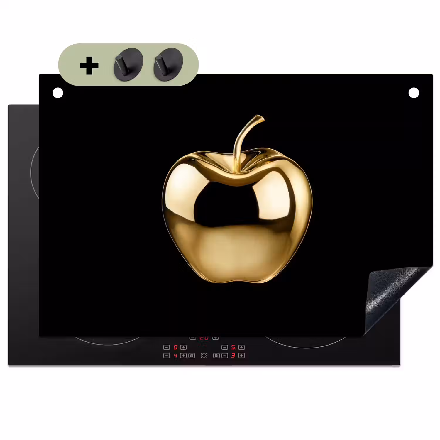 Appel - Goud - Chrome - Zwart Inductie beschemer met haakjes klein -3d