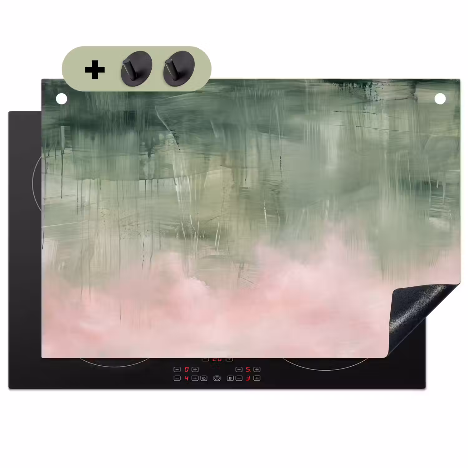 Kunst - Abstract - Modern - Groen - Roze Inductie beschemer met haakjes klein -3d