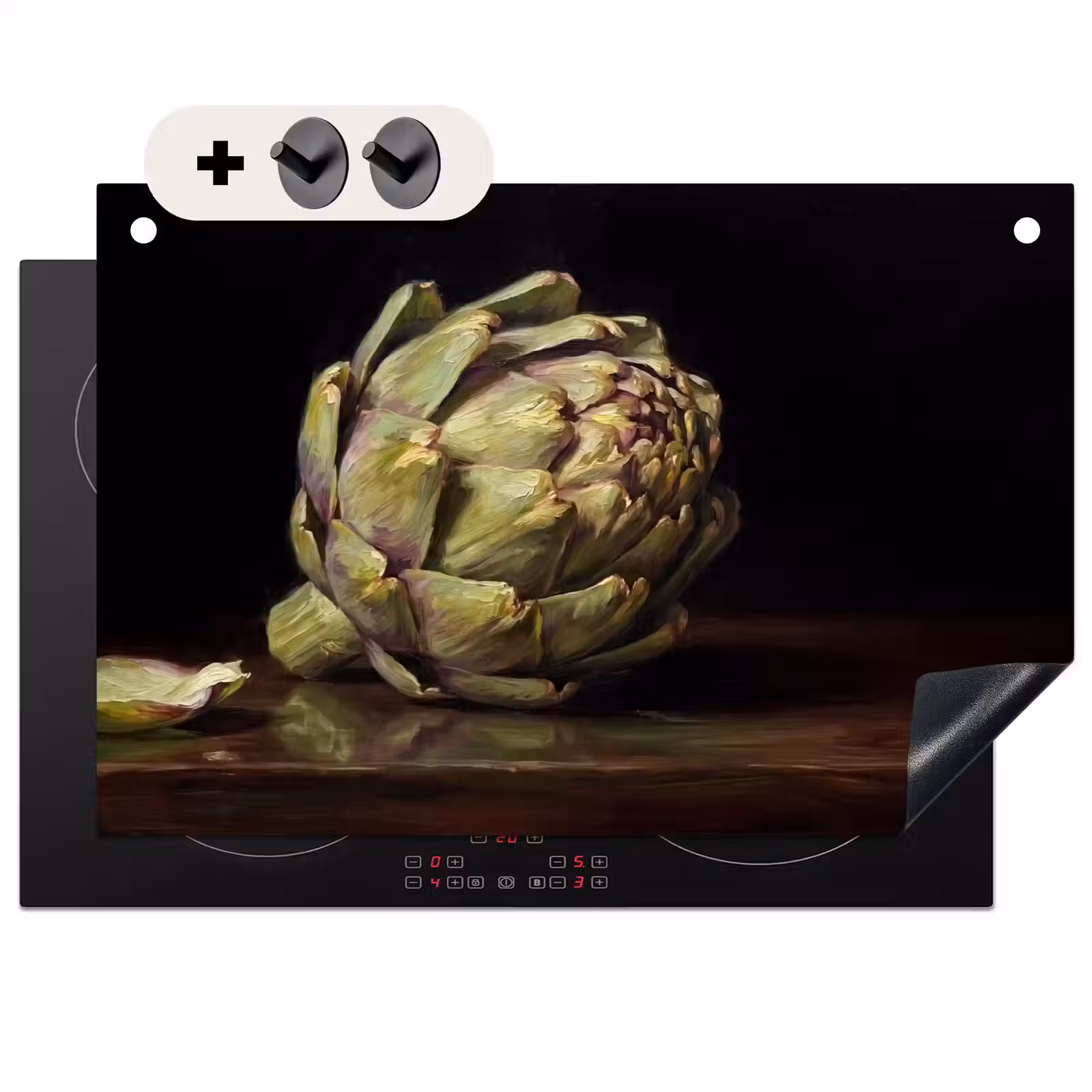 Induction Hob Cover & Splashback (2-in-1) - Artichoke - Food - Classic - Artichok - Eten - Klassiek Inductie beschemer met haakjes klein