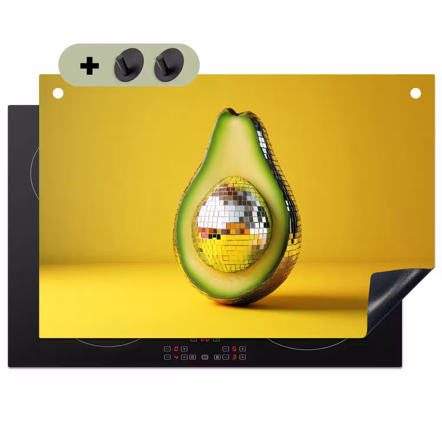 Avocado - Discobal - Geel - Glitter Inductie beschemer met haakjes klein -3d