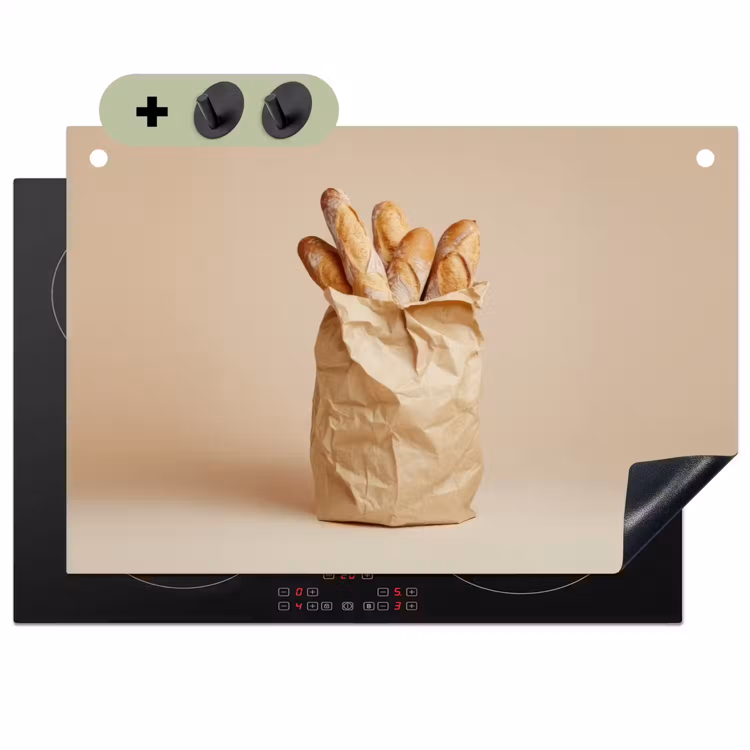 Baguette - Brood - Stokbrood - Beige Inductie beschemer met haakjes klein -3d