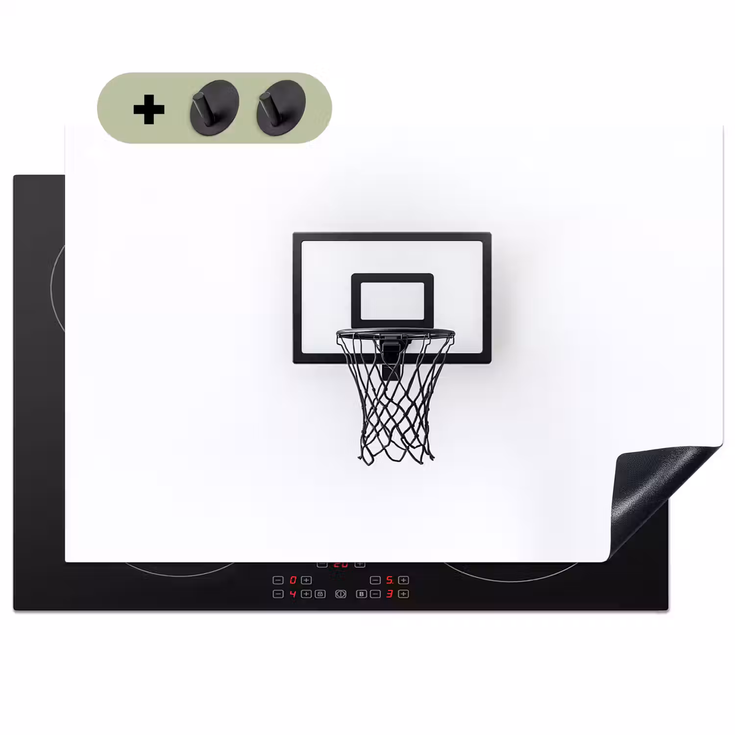 Basketbalbord - Minimalistisch - Zwart Inductie beschemer met haakjes klein -3d