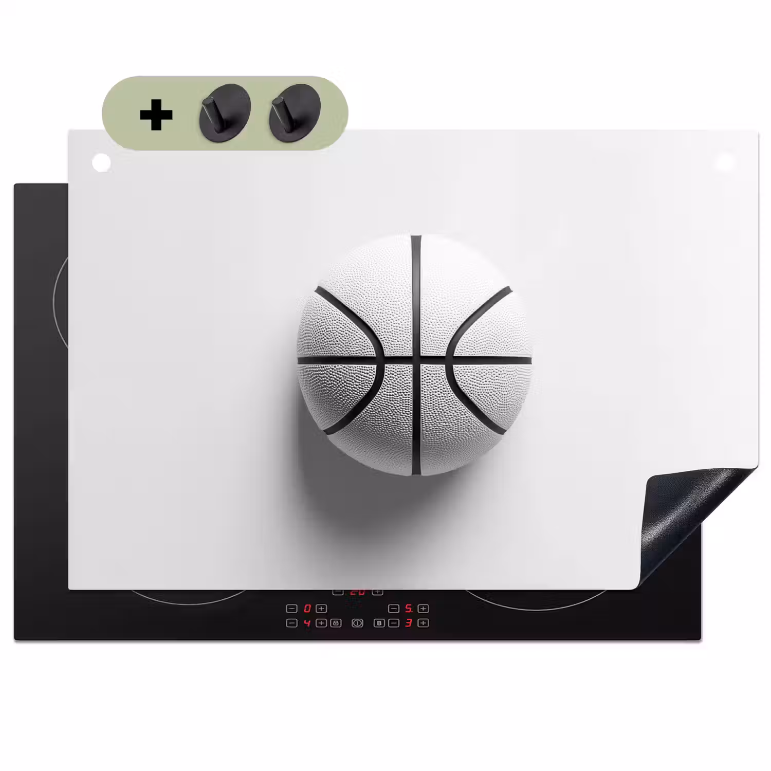 Basketbal - Wit - Schaduw - Lijnen Inductie beschemer met haakjes klein -3d