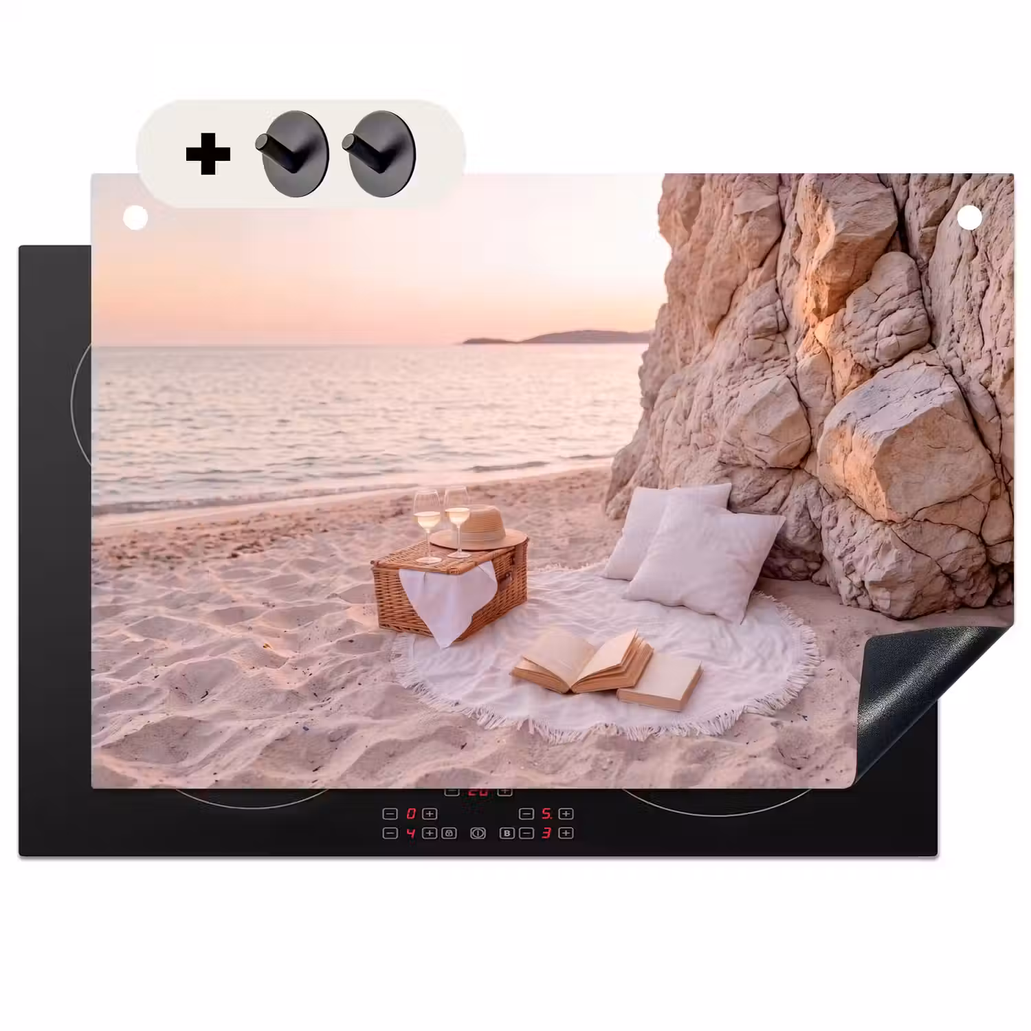 Strand - Picknick - Zonsondergang - Zomer - Natuur Inductie beschemer met haakjes klein -3d