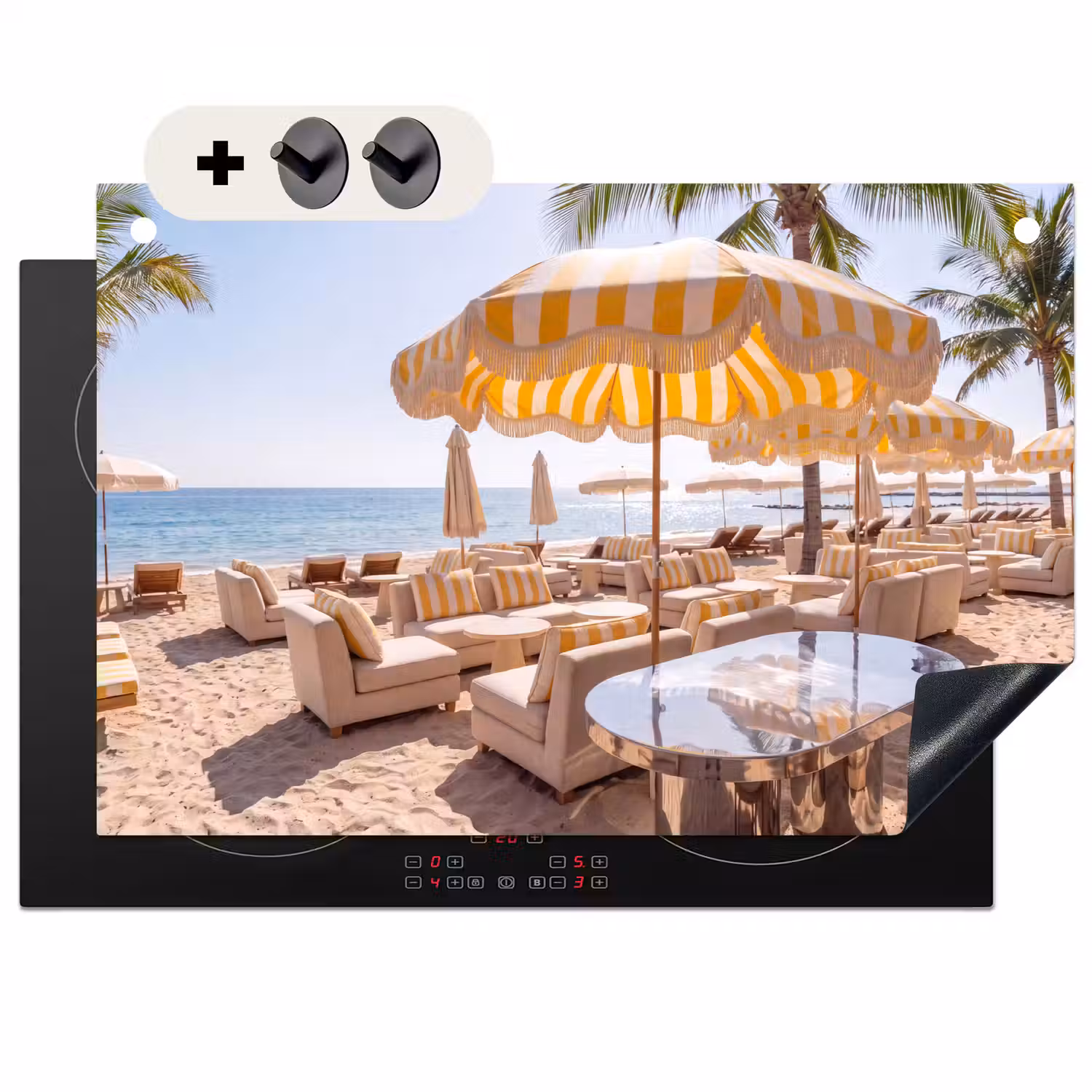 Strand - Ligbedden - Vakantie - Modern - Geel Inductie beschemer met haakjes klein -3d