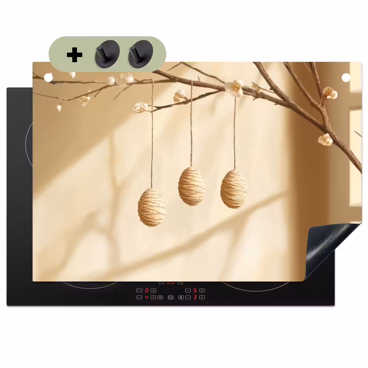 Beige - Paastak - Eieren Inductie beschemer met haakjes klein -3d