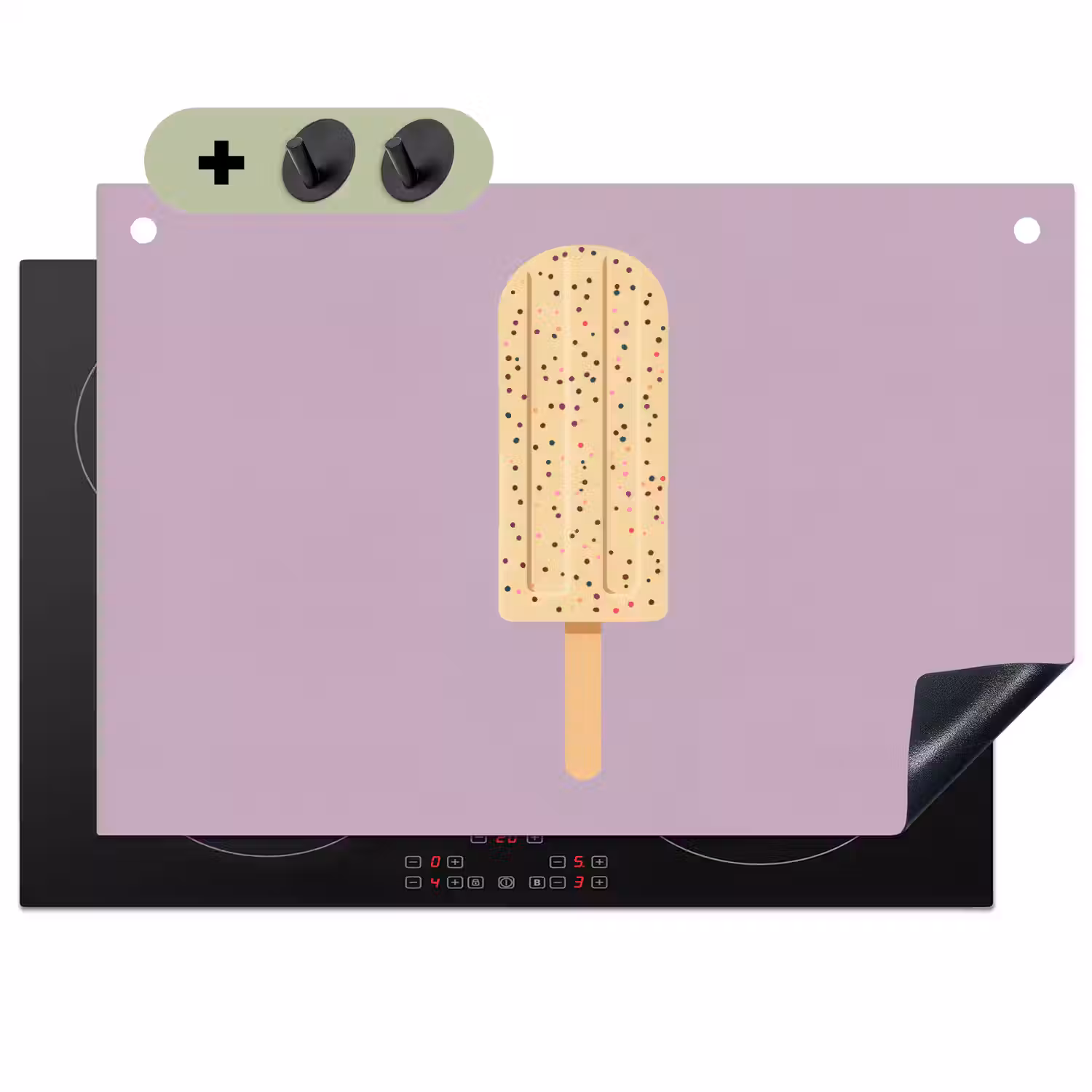 Beige - Ijsje - Spikkels Inductie beschemer met haakjes klein -3d