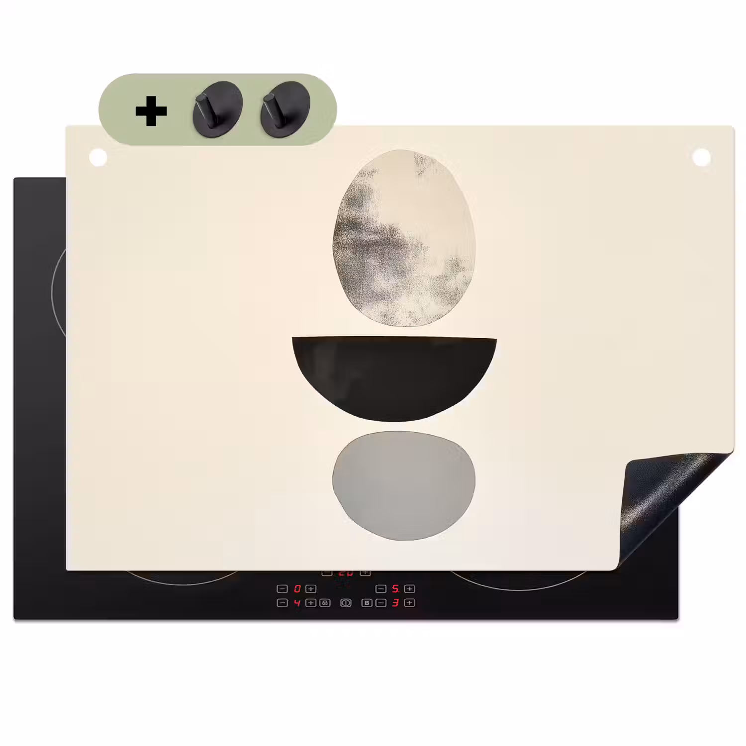 Beige - Japandi - Wabi sabi Inductie beschemer met haakjes klein -3d