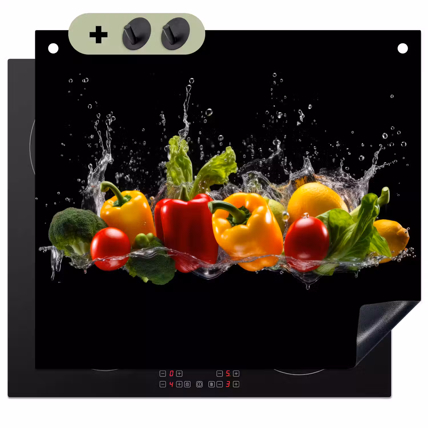 Paprika - Water - Groente - Zwart Inductie beschemer met haakjes middel -3d