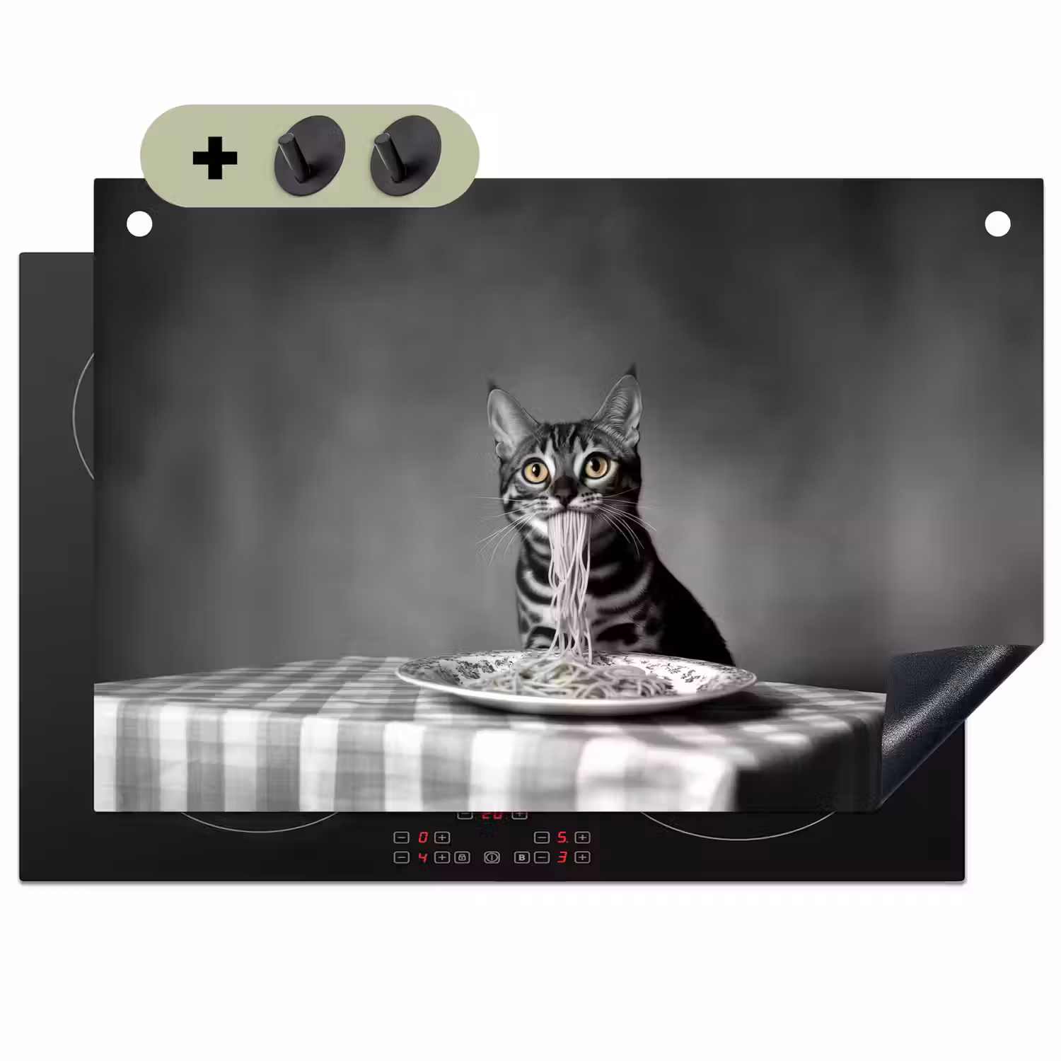 Bengaal - Kat - Tafelkleed - Zwart - Wit - Dier Inductie beschemer met haakjes klein -3d