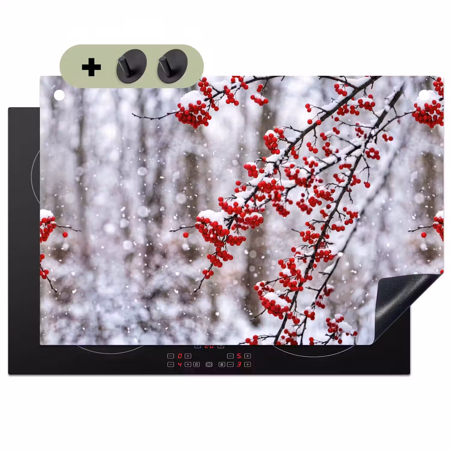 Bessen - Takken - Sneeuw - Winter - Kleurrijk Inductie beschemer met haakjes klein -3d