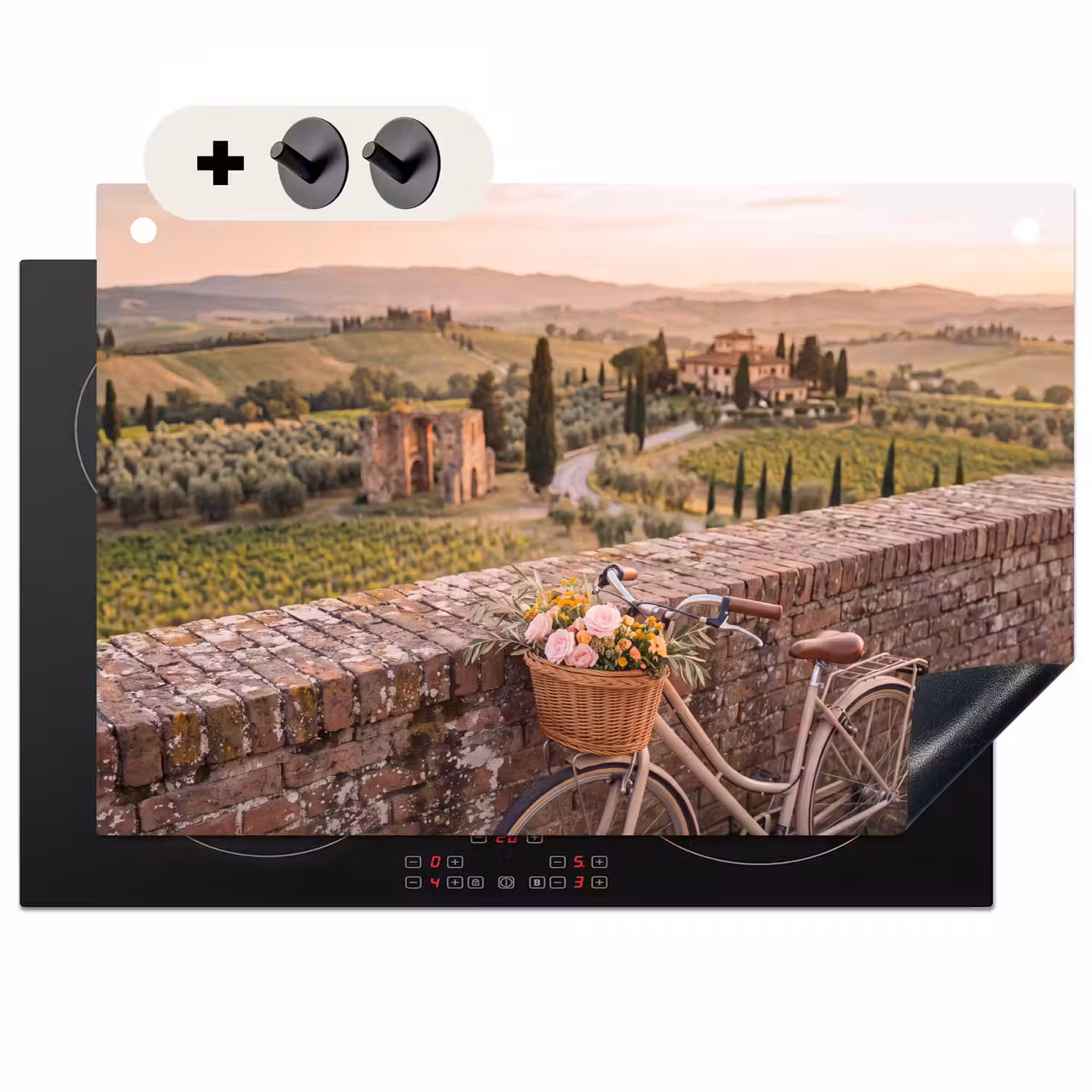 Fiets - Bloemen - Toscane - Landschap - Roze Inductie beschemer met haakjes klein -3d