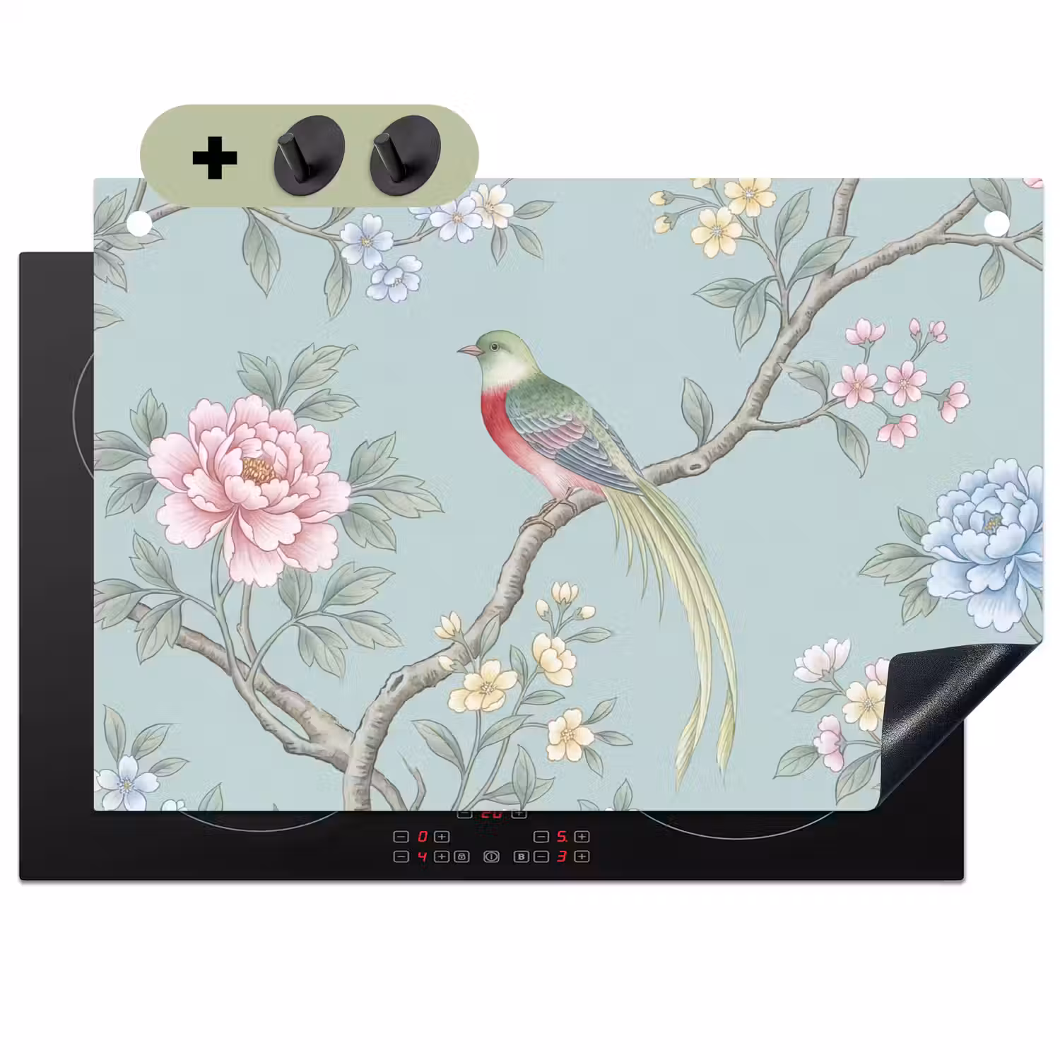 Vogel - Bloemen - Kleurrijk Inductie beschemer met haakjes klein -3d