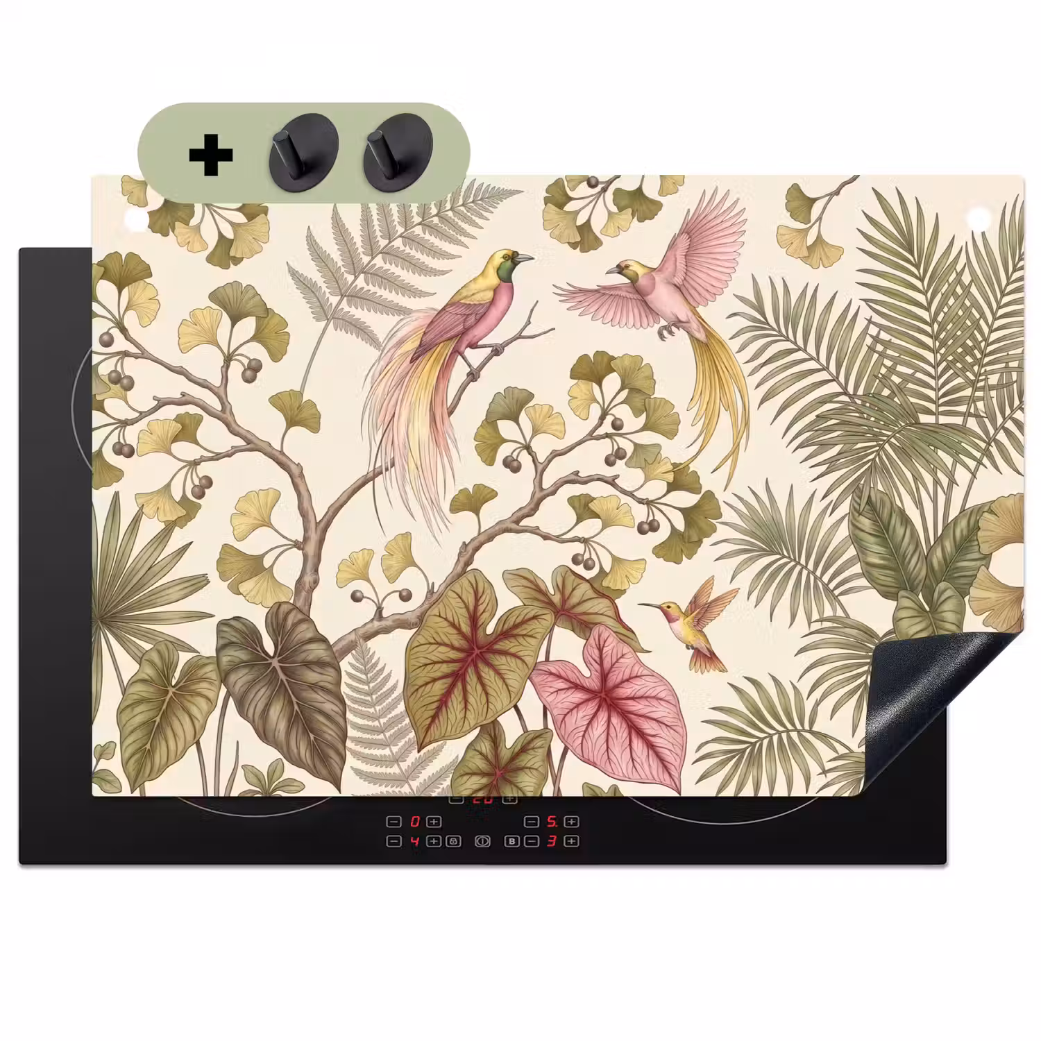 Vogels - Tropisch - Botanisch - Roze Inductie beschemer met haakjes klein -3d
