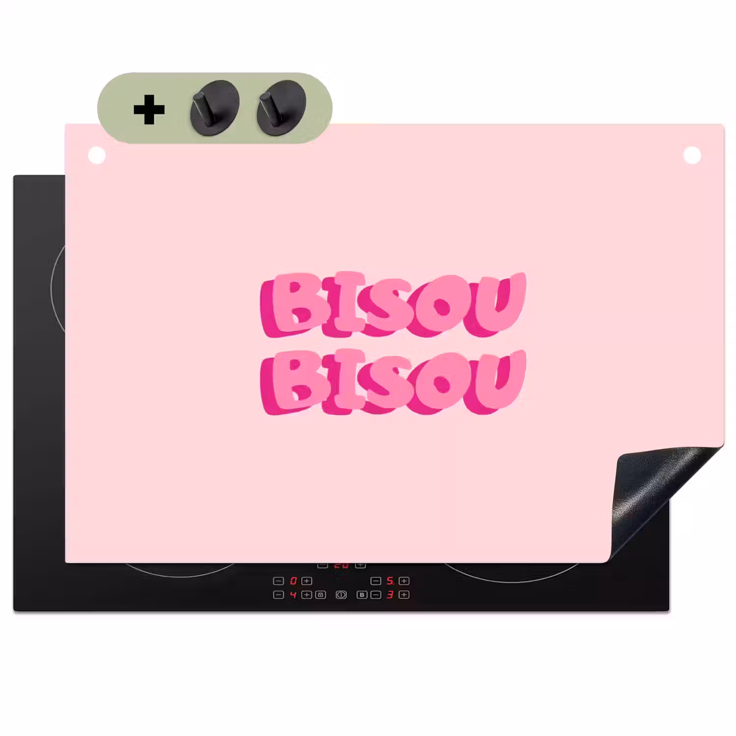 Bisou - Roze - Dikke letters Inductie beschemer met haakjes klein -3d