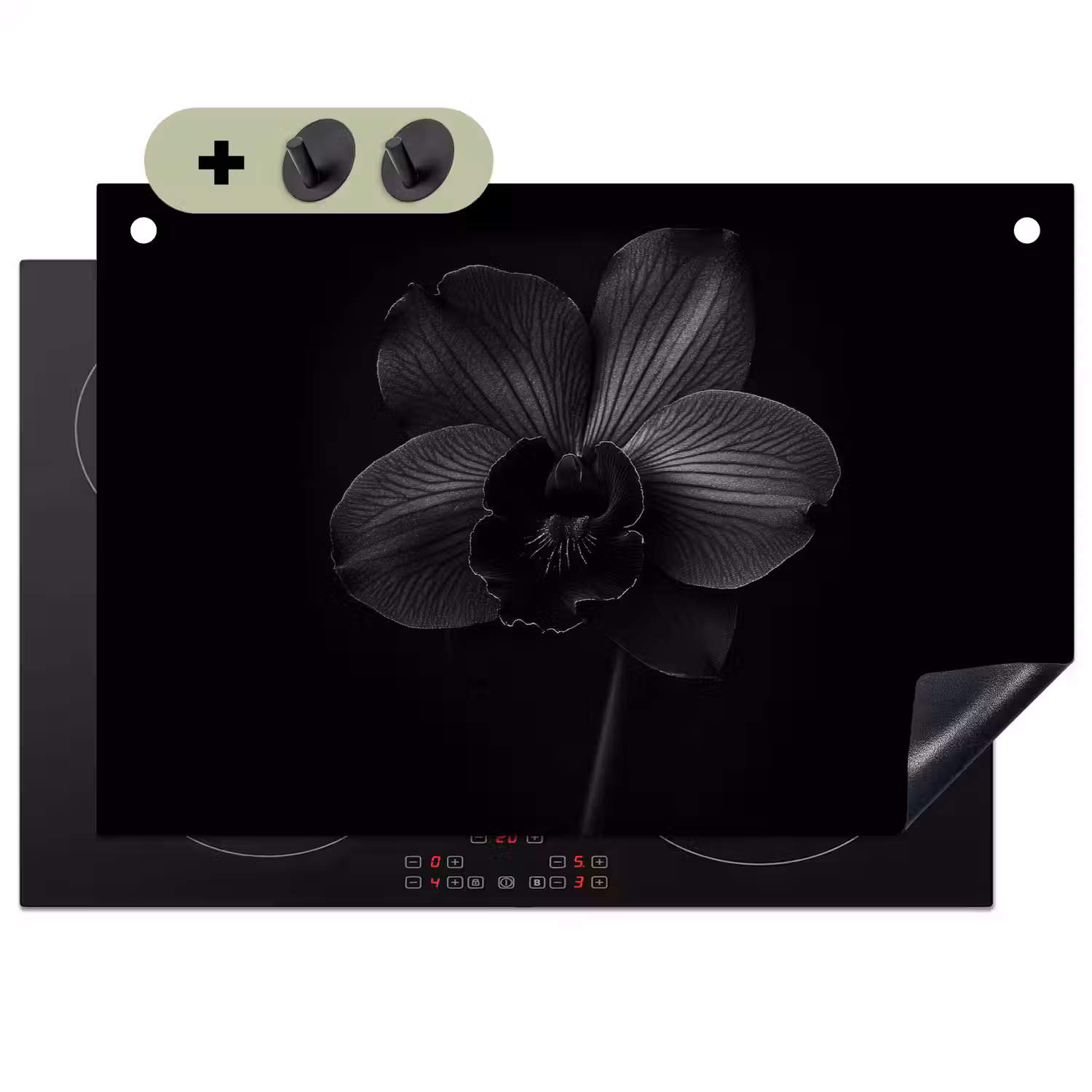 Zwart - Bloem - Orchidee Inductie beschemer met haakjes klein -3d