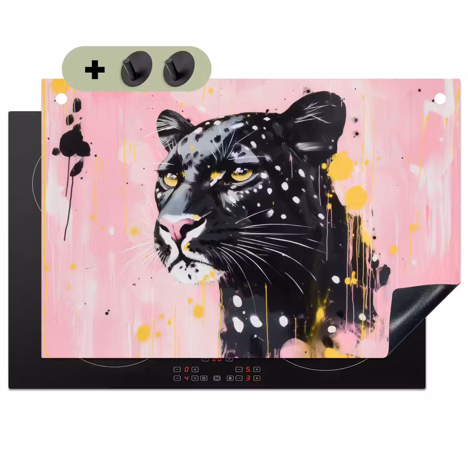 Zwart - Panter - Roze - Abstract Inductie beschemer met haakjes klein -3d