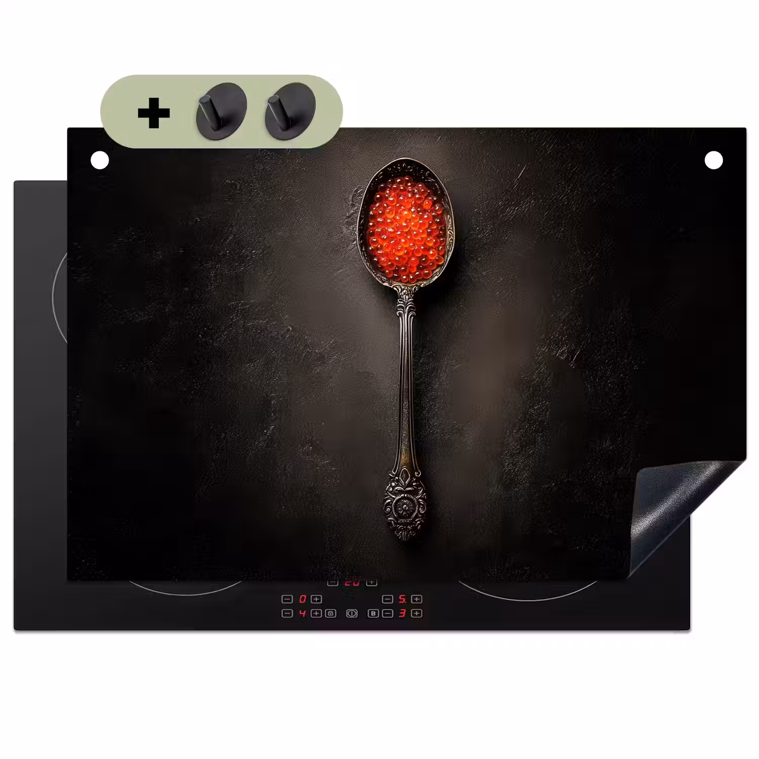 Zwart - Lepel - Caviar Inductie beschemer met haakjes klein -3d