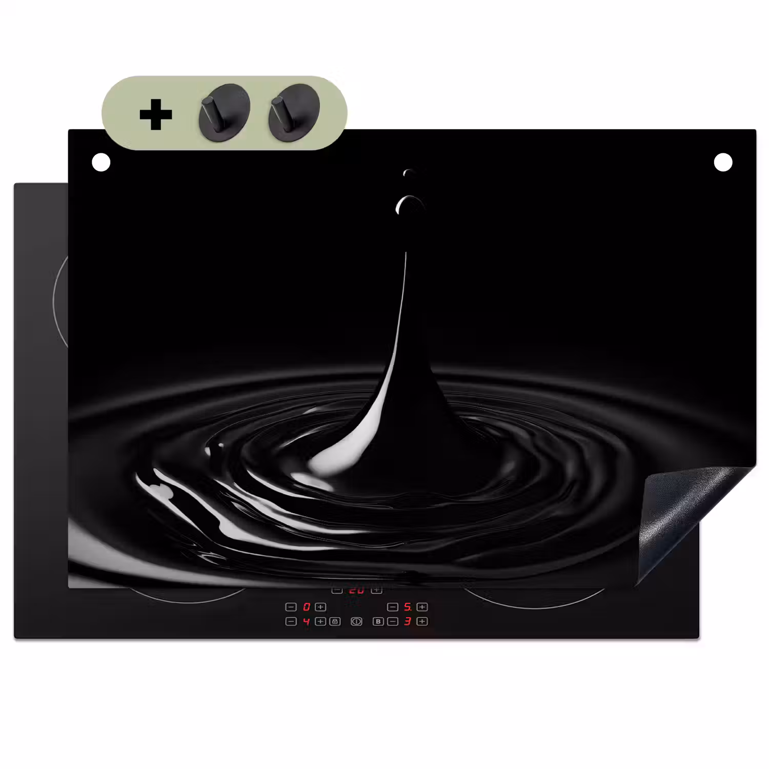 Zwart - Water - Druppel Inductie beschemer met haakjes klein -3d
