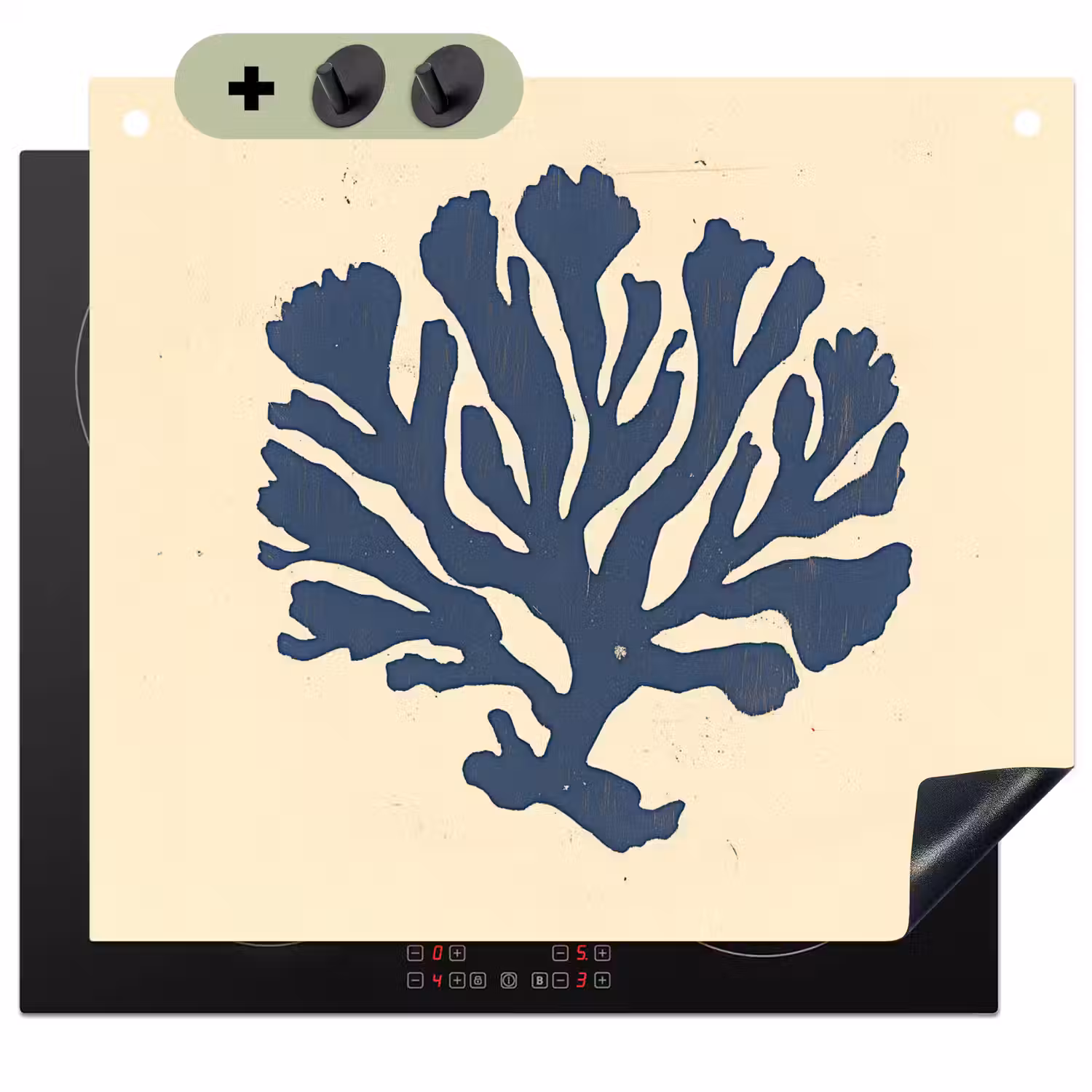 Blauw koraal - Vertakkingen - Beige Inductie beschemer met haakjes middel -3d