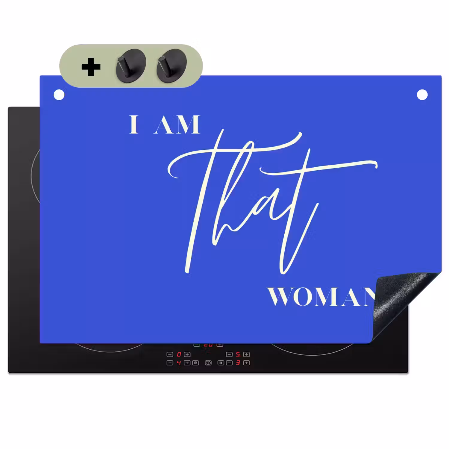 Blauw - I am that woman - Sierlijk - Minimalistisch Inductie beschemer met haakjes klein -3d