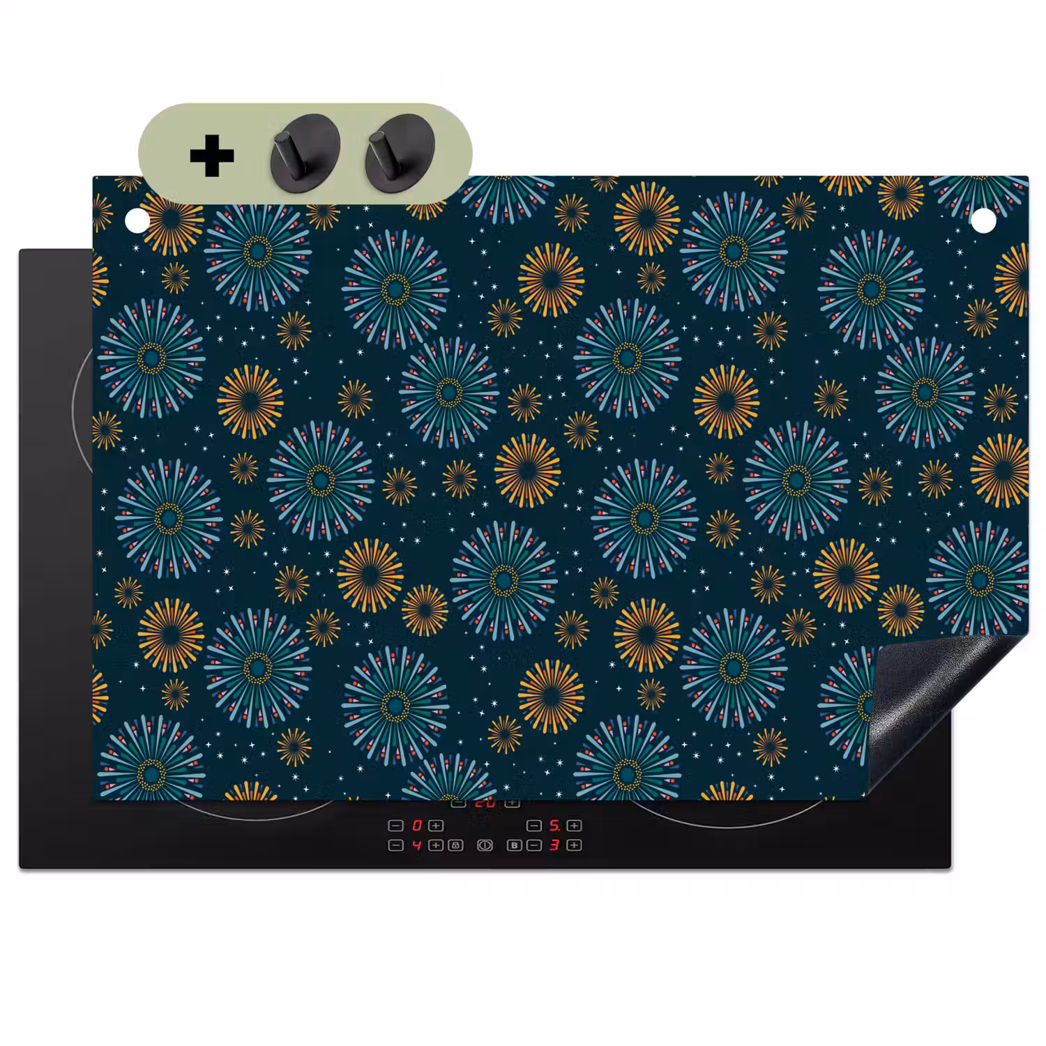 Blauw - Patroon - Retro Inductie beschemer met haakjes klein 777 -3d