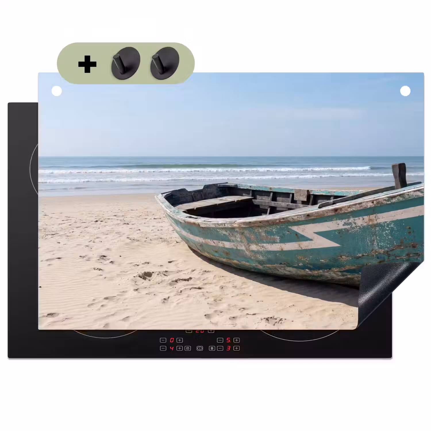 Boot - Zandstrand - Zee Inductie beschemer met haakjes klein -3d