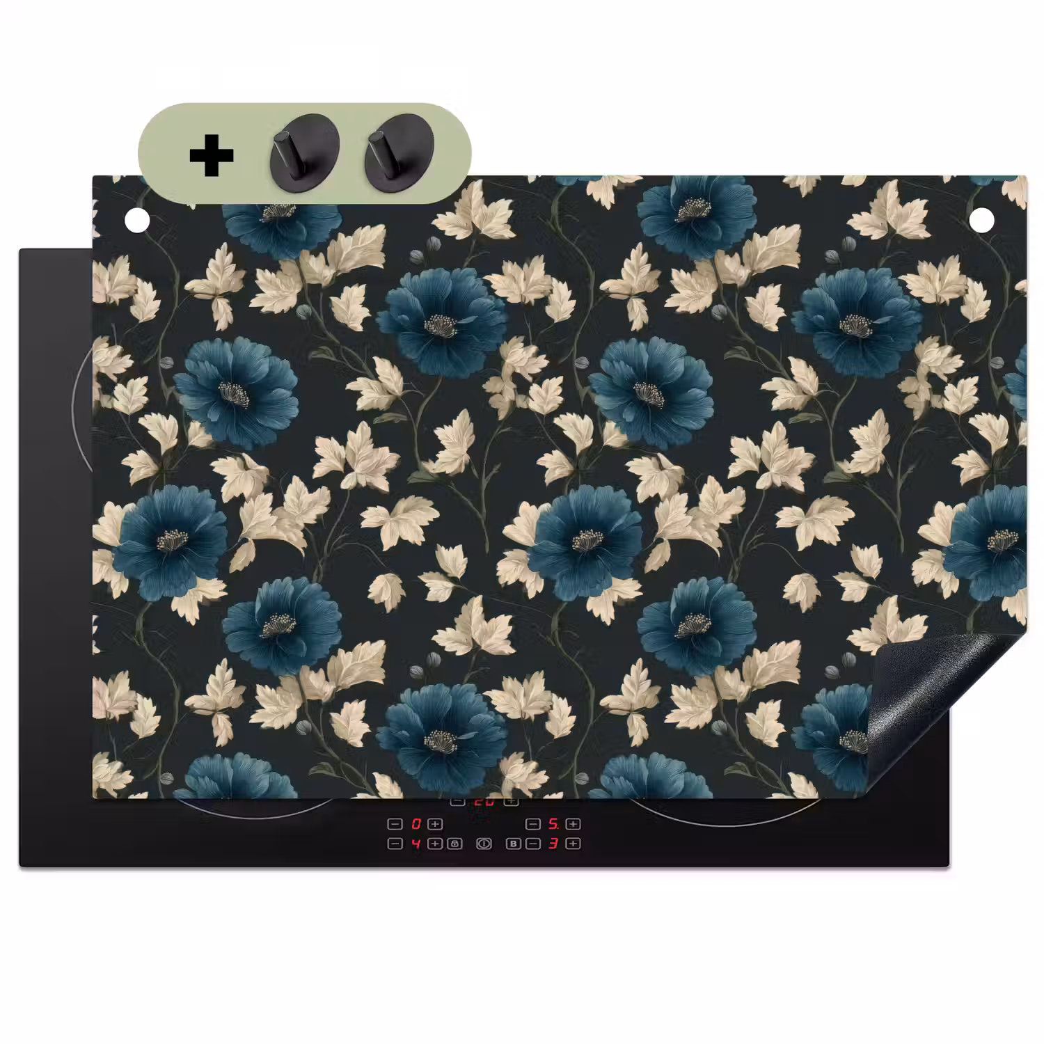 Botanisch - Bloemen - Blauw Inductie beschemer met haakjes klein 777 -3d