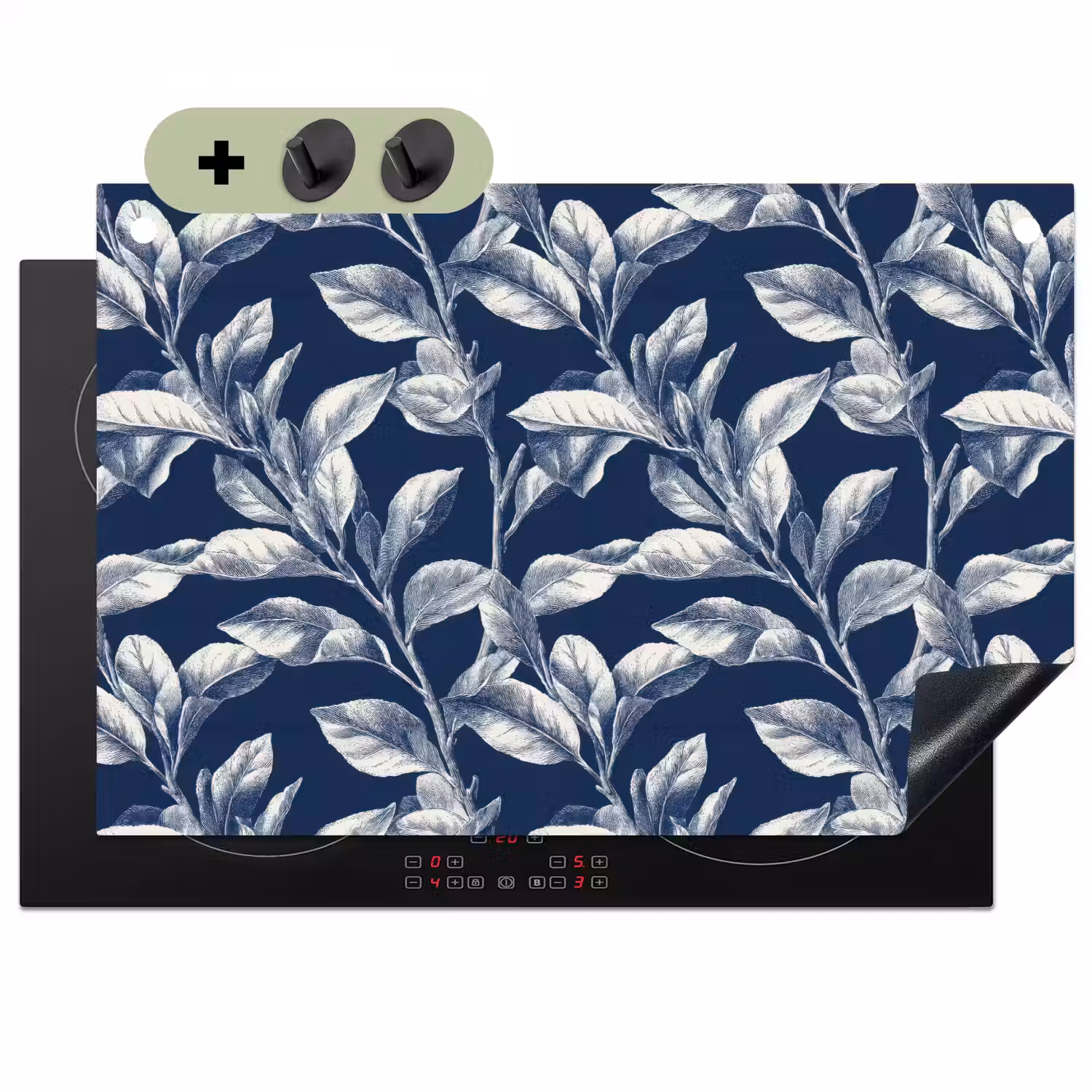 Botanisch - Patroon - Blauw Inductie beschemer met haakjes klein 777 -3d